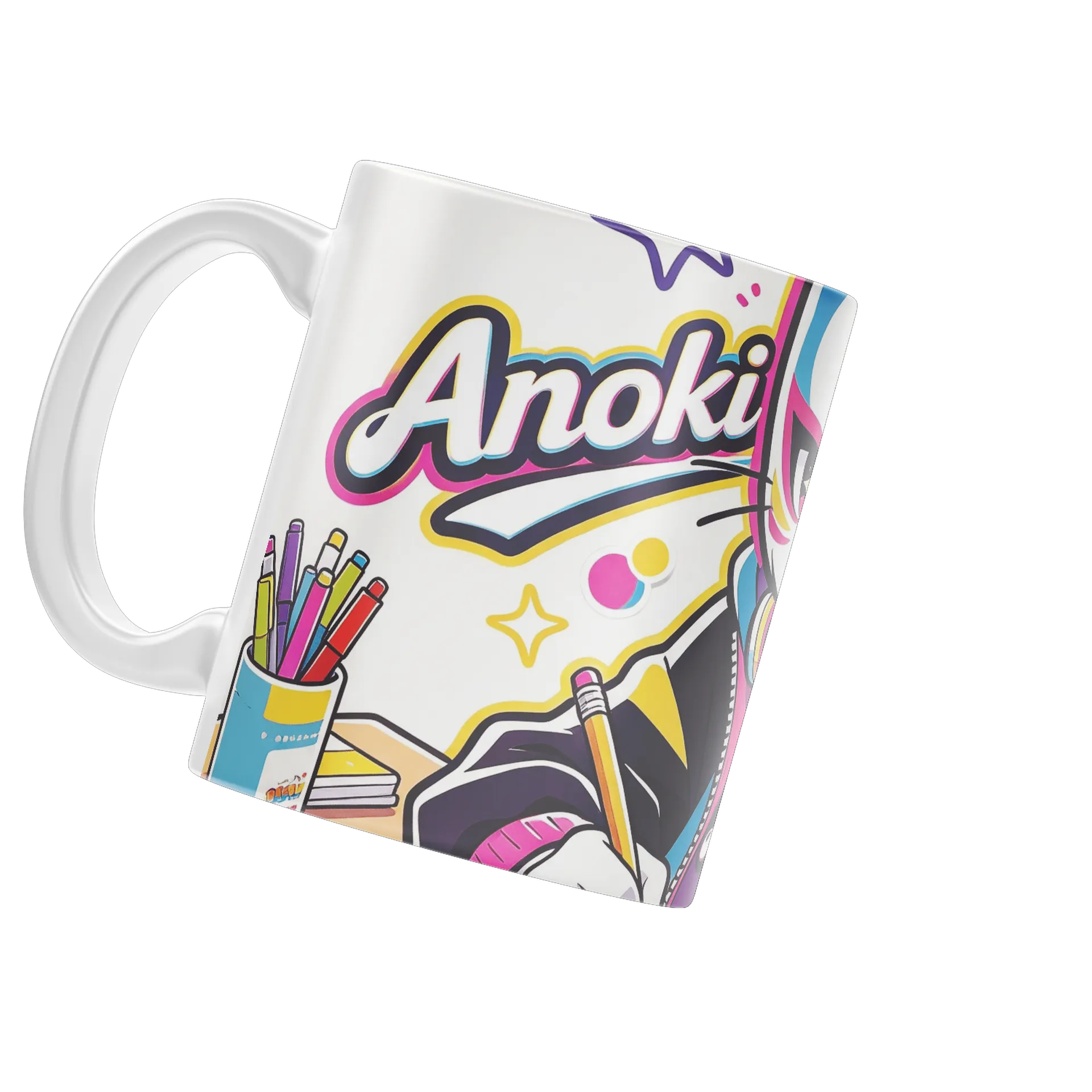 Caneca Gato Estilo Anime Anoki Colorida 325ml de anoki — imagem 3 de 4