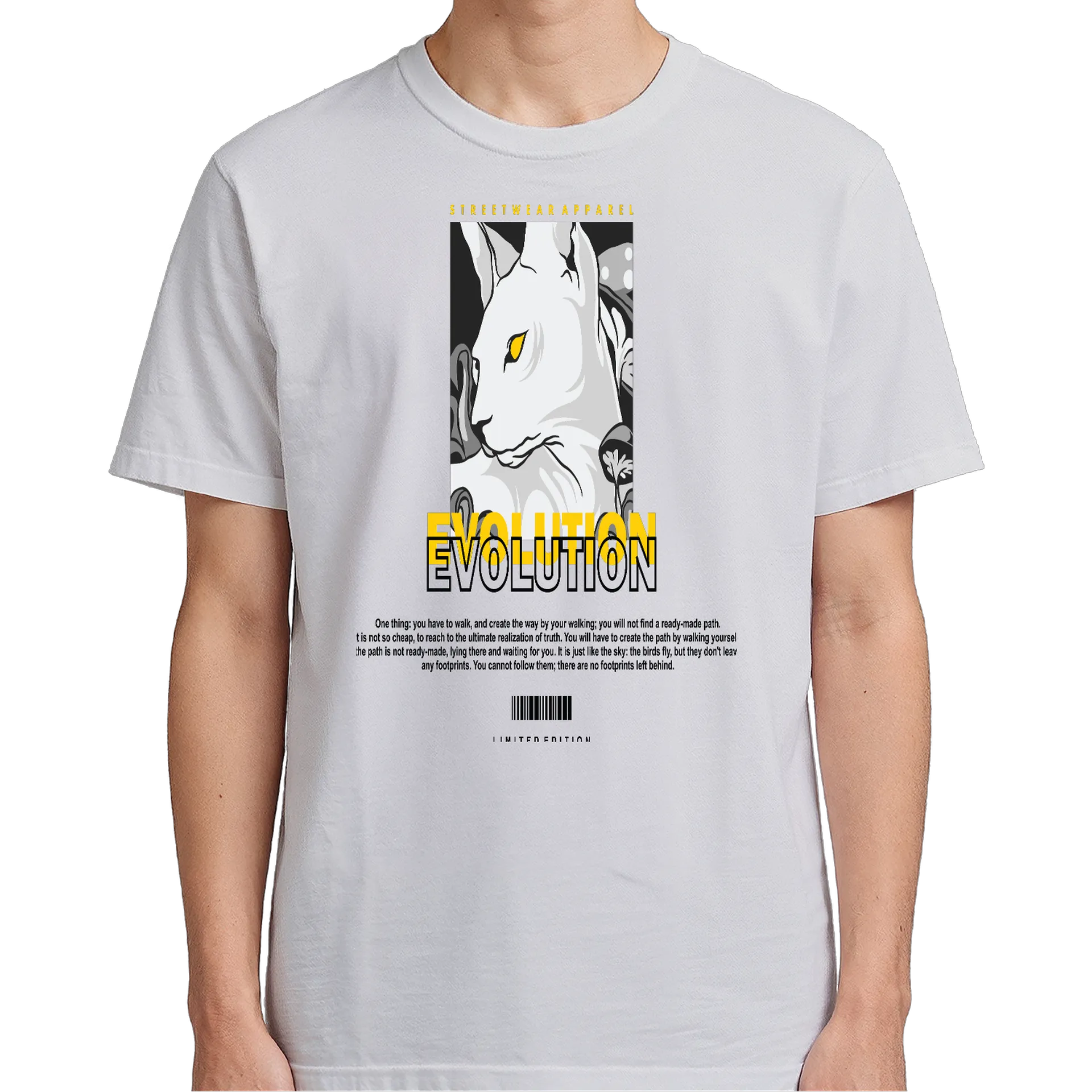 Camiseta Gato Branco Estampa Evolução 100% Algodão - Imagem 5