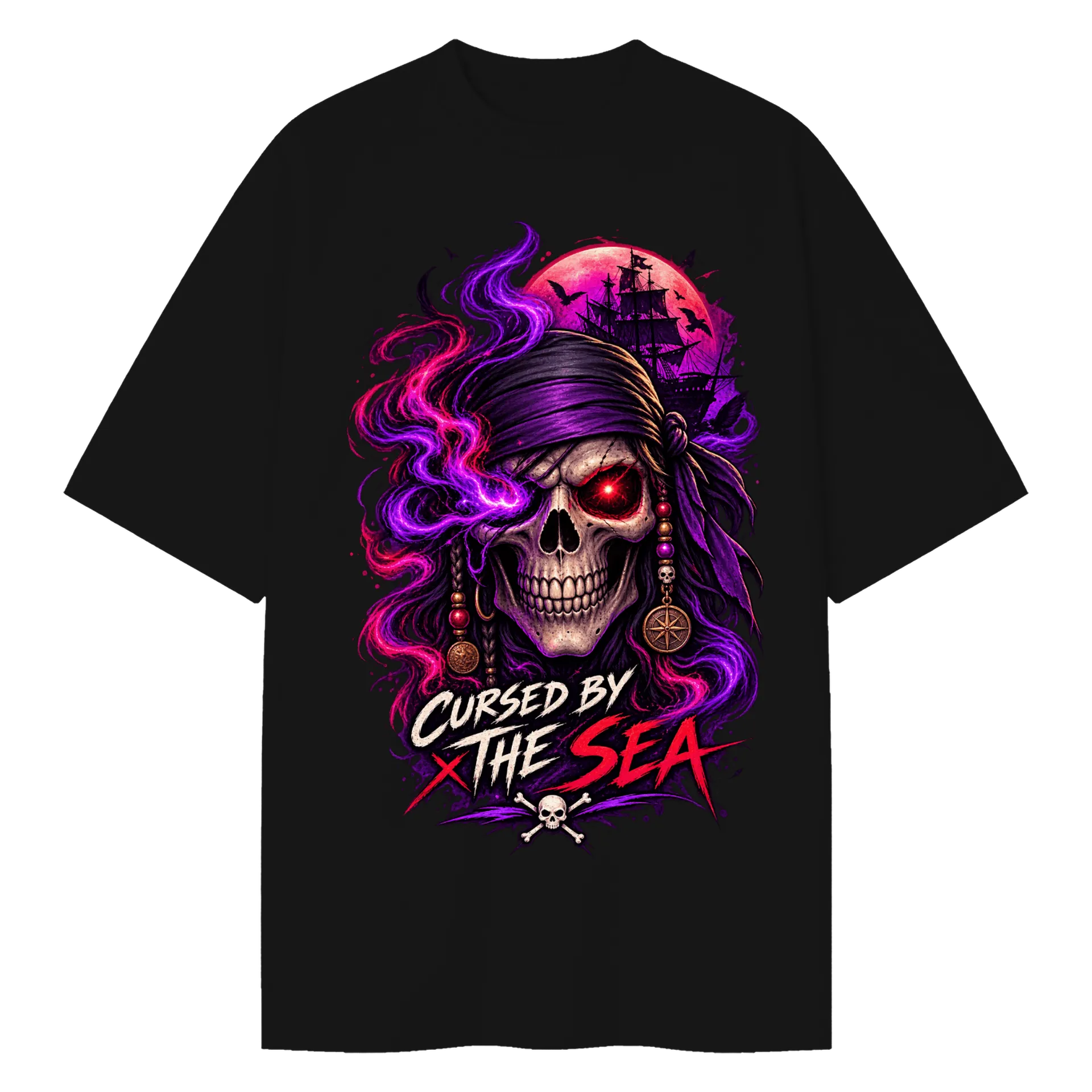 Camiseta Oversized Cursed by the Sea - Esqueleta - Imagem 1