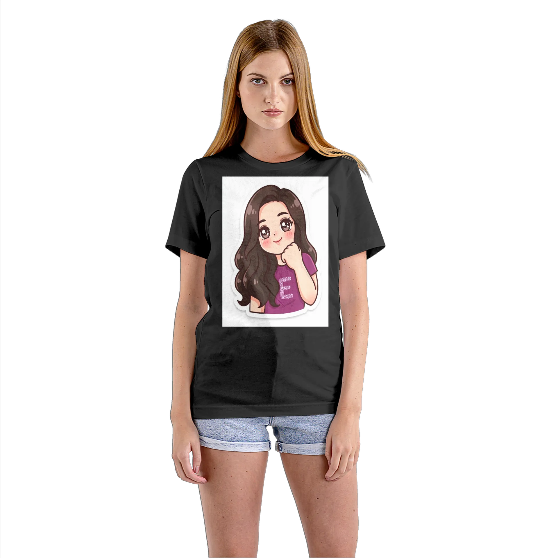 Camiseta Babylook Personagem Feminina Cartoon Cabelo - Imagem 3