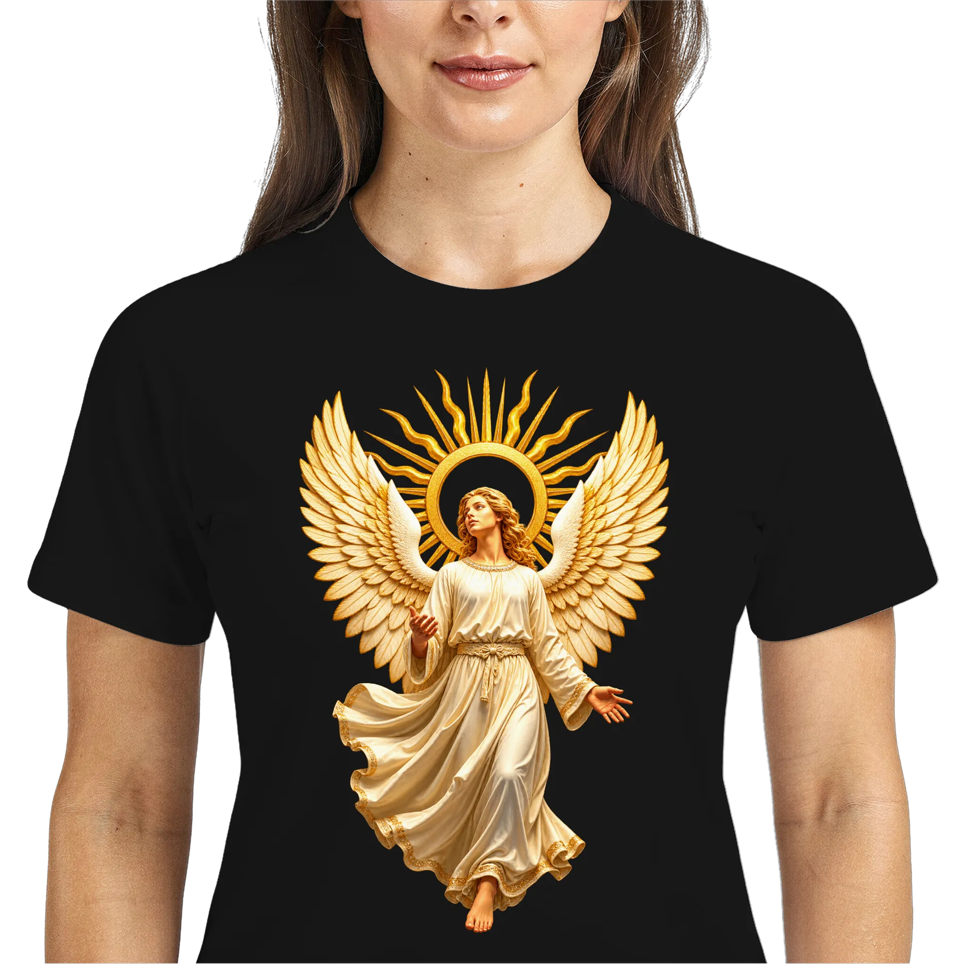 Camiseta Dry Fit Anjo Alado com Auréola Dourada Poliéster - Imagem 3