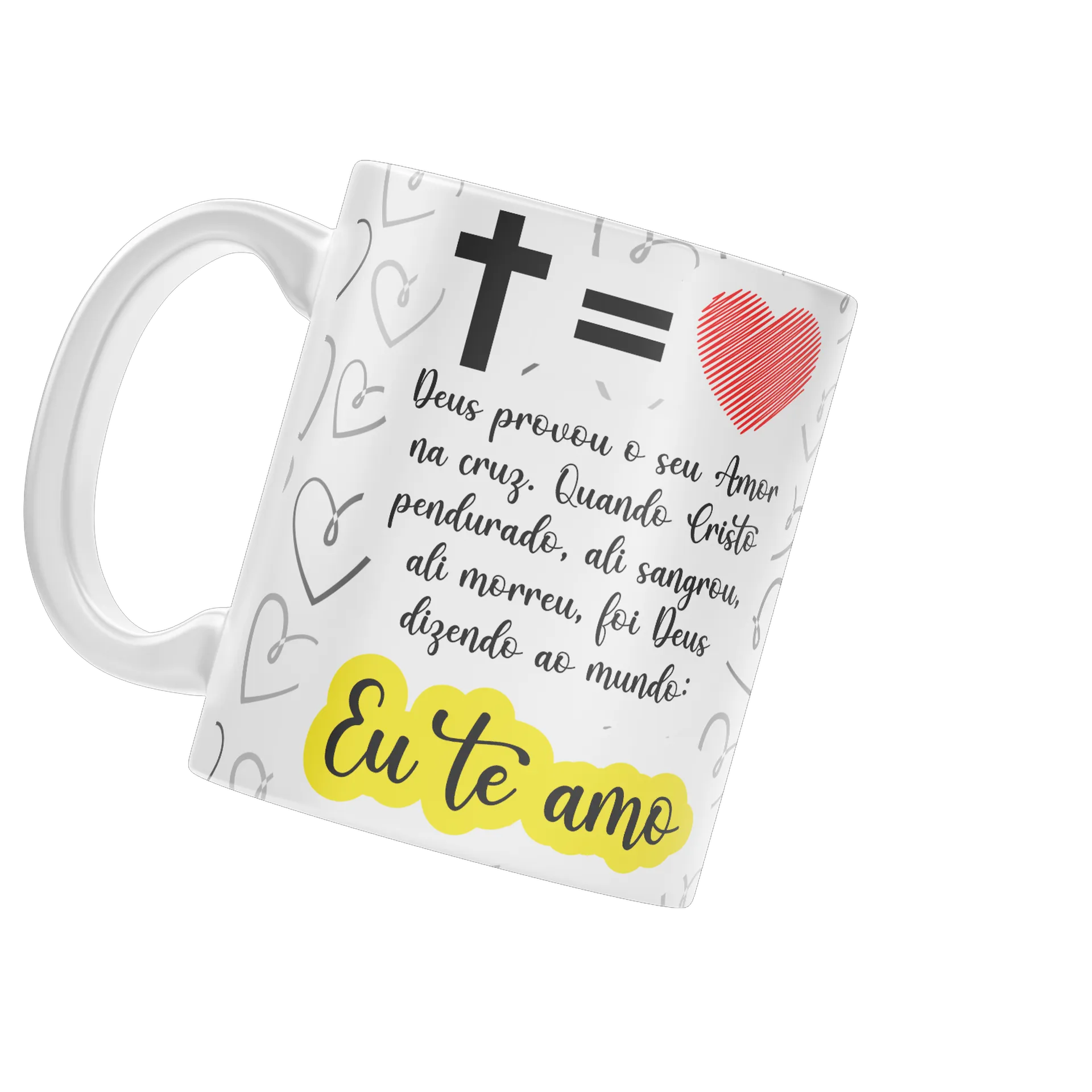 Caneca Porcelana Coração Cruz Eu Te Amo 325ml - Imagem 3