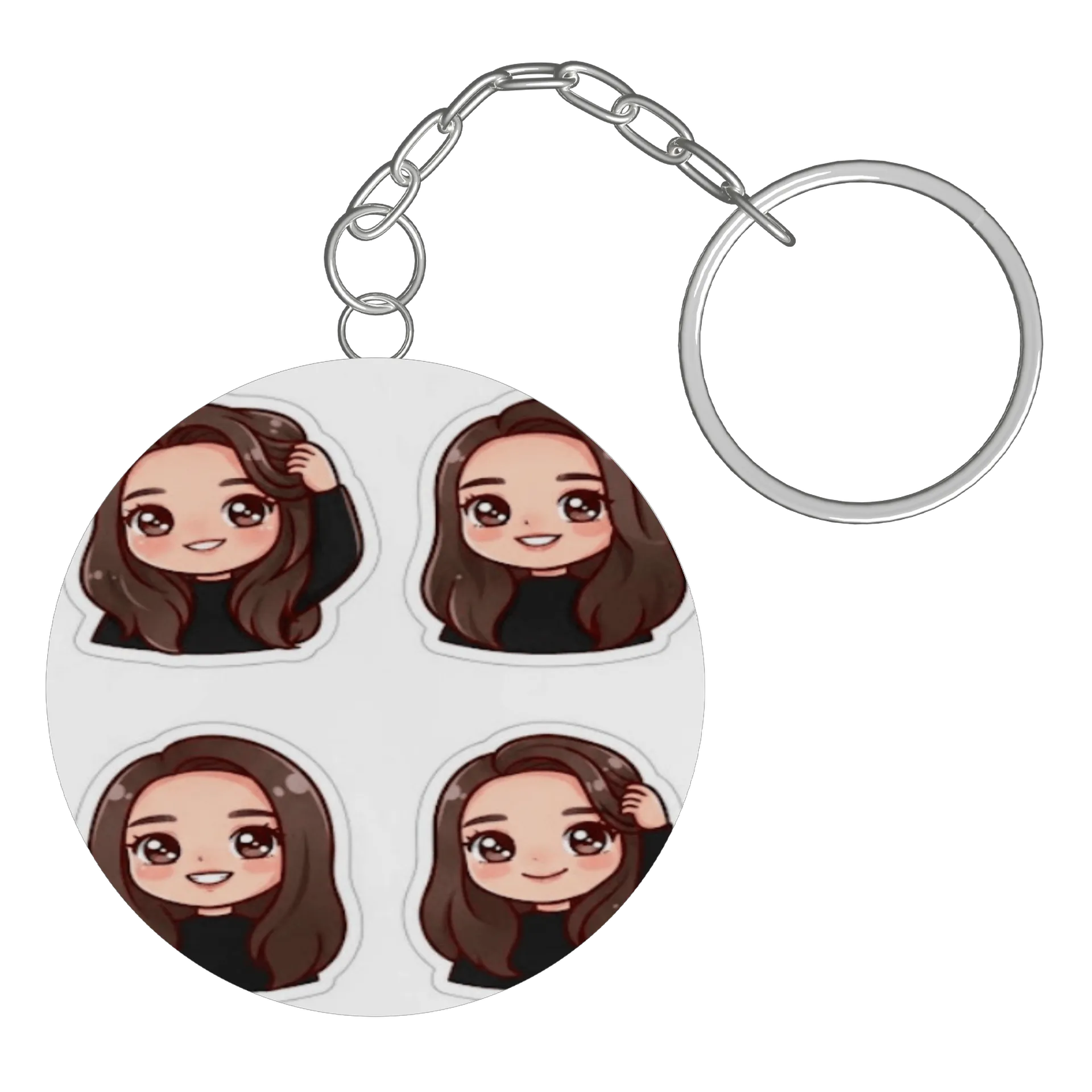 Chaveiro MDF Personagem Feminino Cartoon Cabelo Castanho - Imagem 2