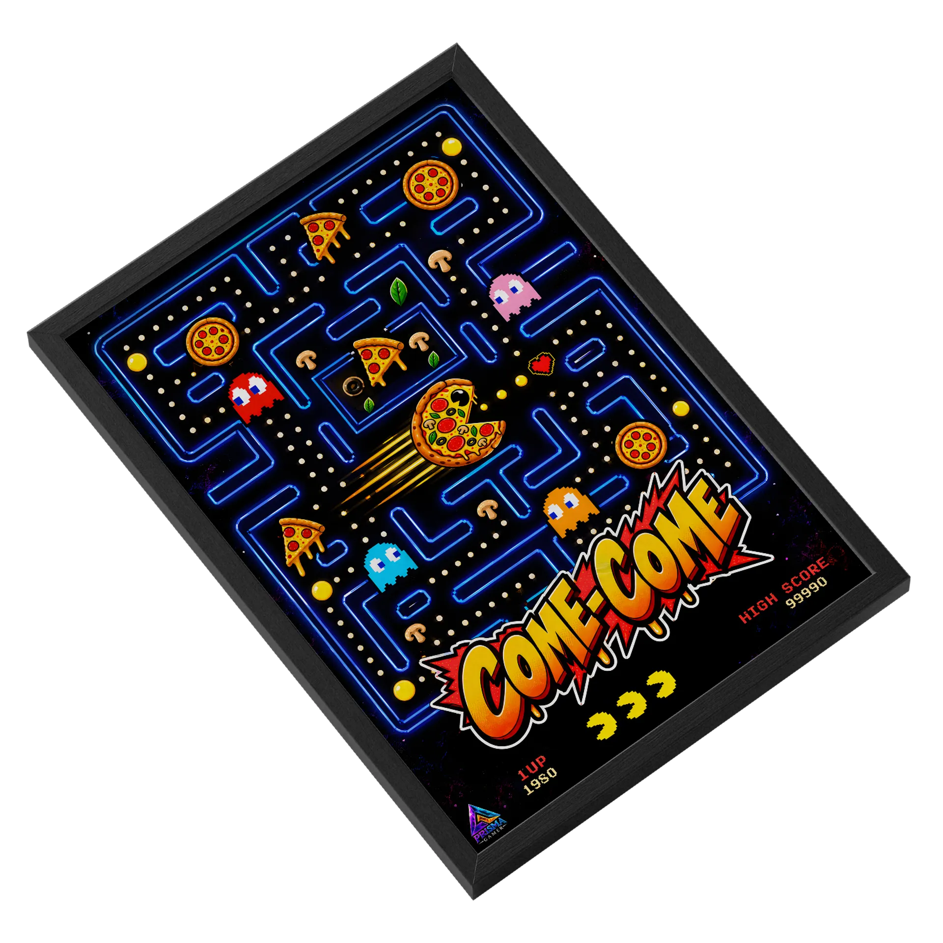 Quadro Labirinto COME-COME Pizza e Fantasmas A3 com Vidro de PRISMA GAMER — imagem 2 de 3