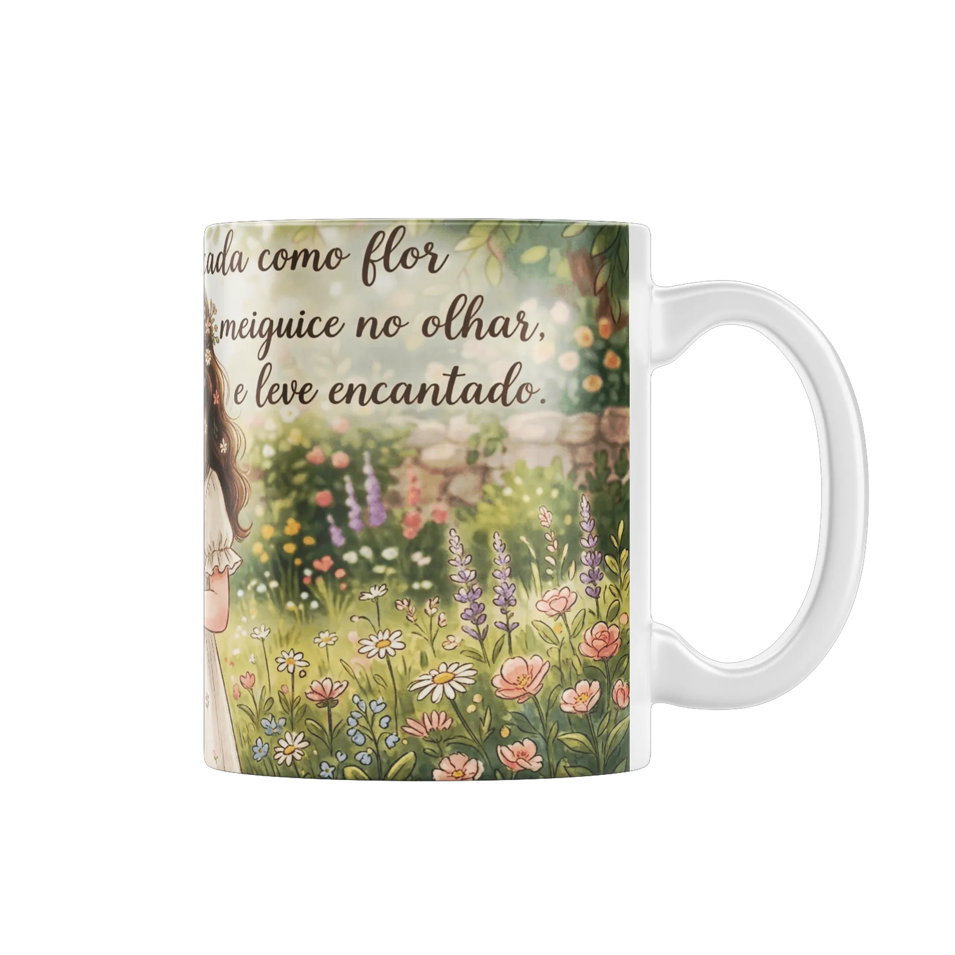 Caneca Menina no Jardim com Frase 325ml - Imagem 2