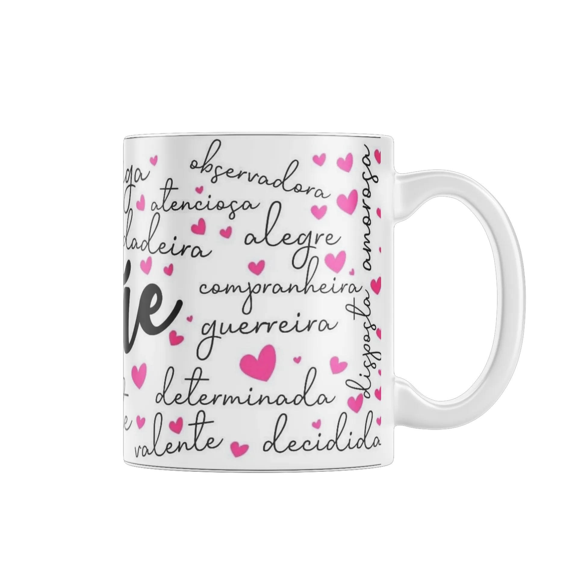 Caneca Porcelana Mãe Palavras e Corações 325ml - Imagem 1