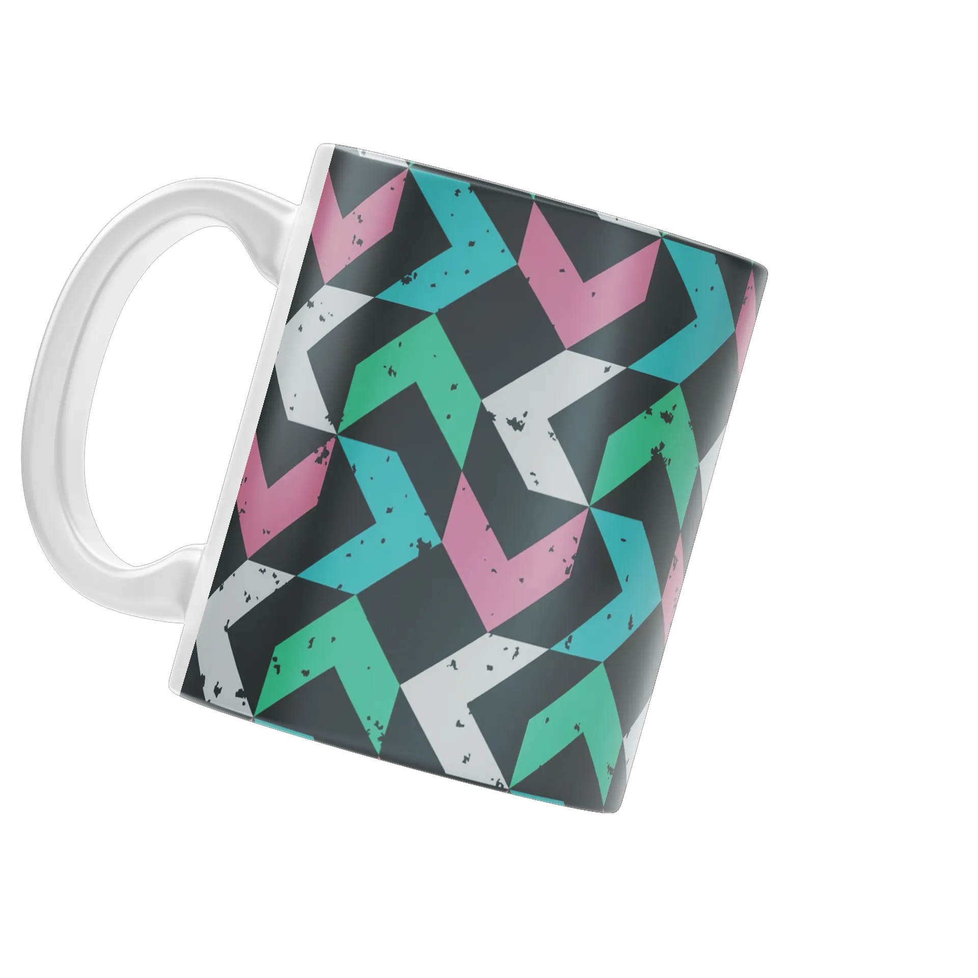 Caneca Geométrica Abstrata Azul Verde Rosa 325ml - Imagem 3