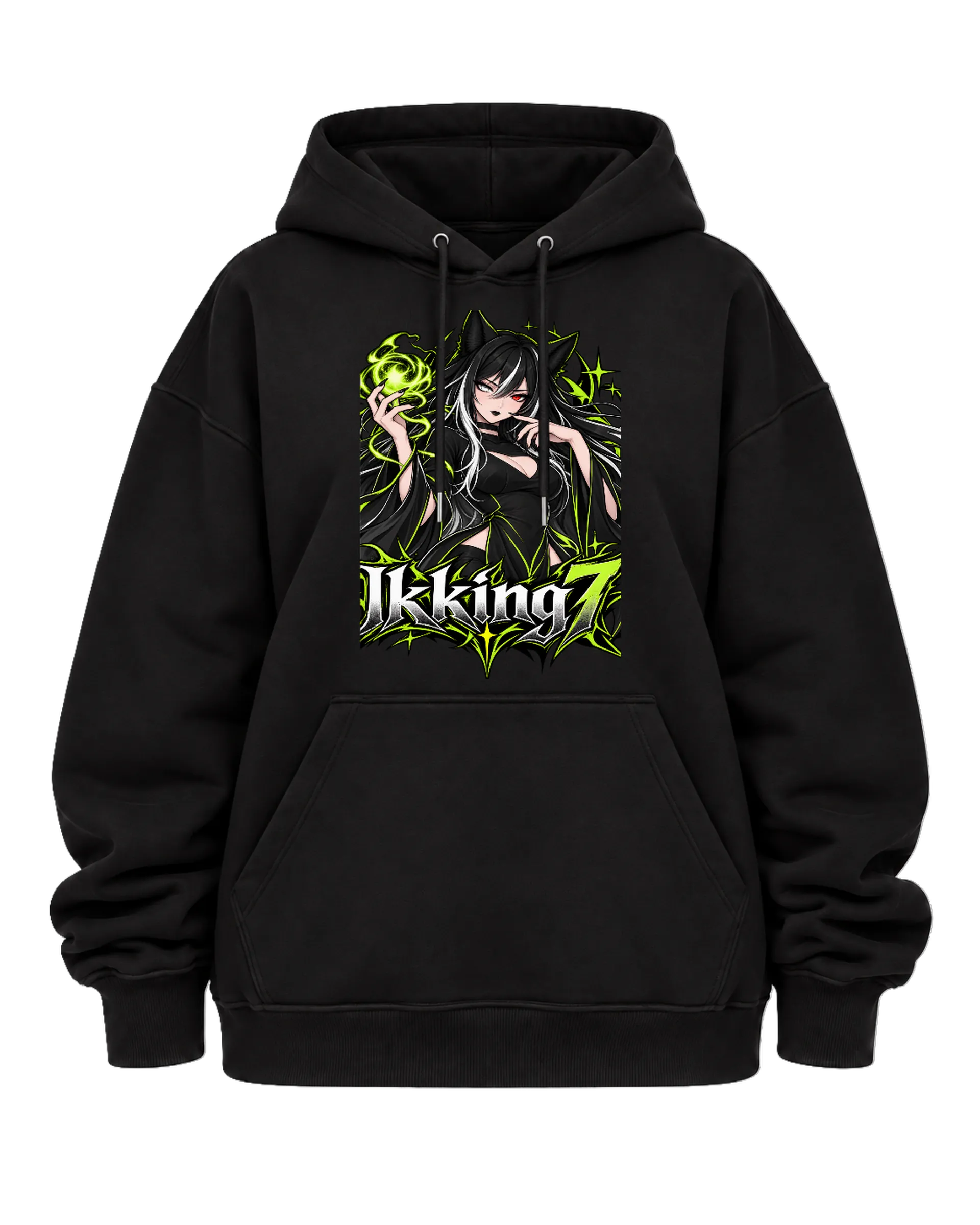 Blusa Moletom Canguru Garota Anime Gato Preto com Verde - Imagem 5