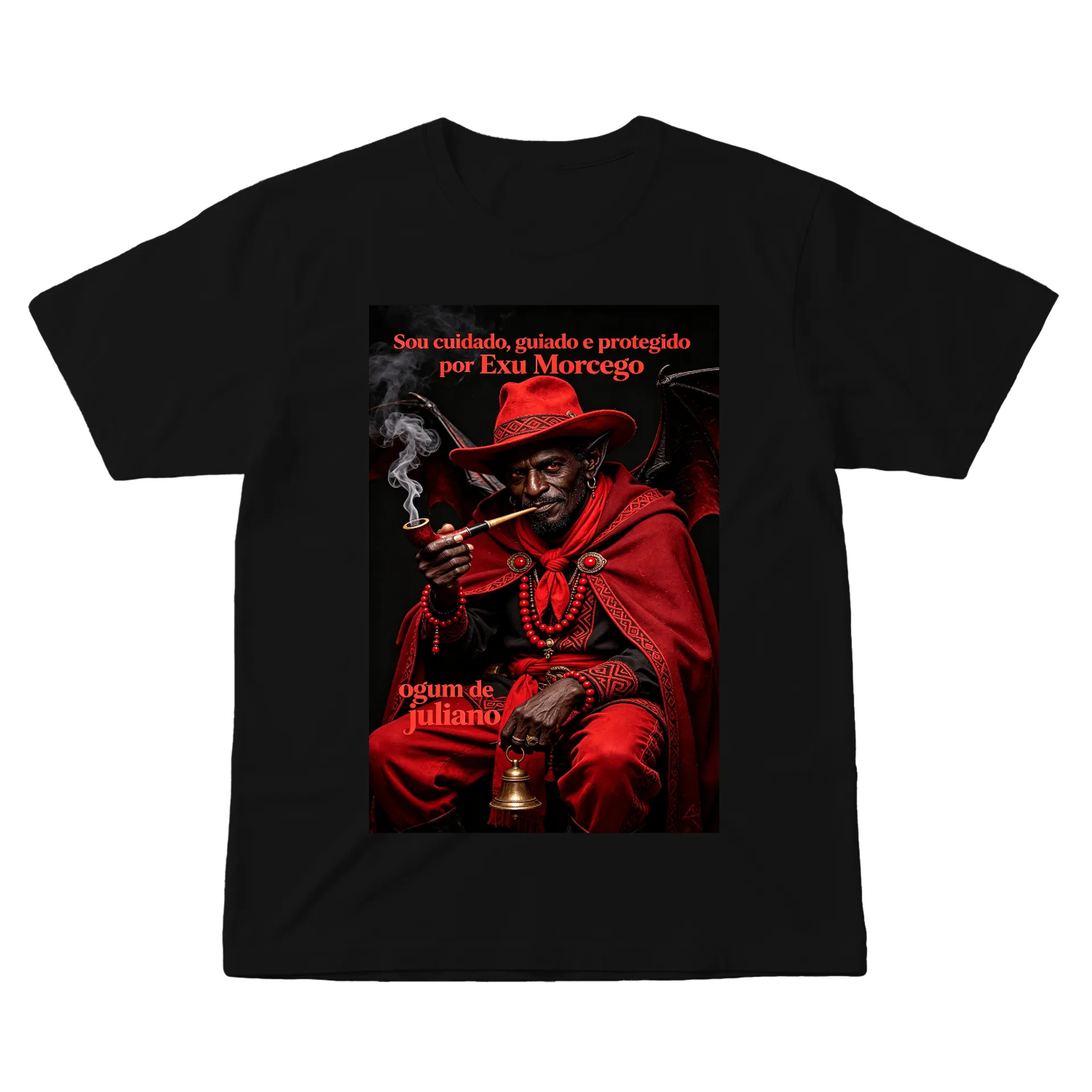 Camiseta Exu Morcego Estampa Vermelha 100% Algodão - Imagem 1