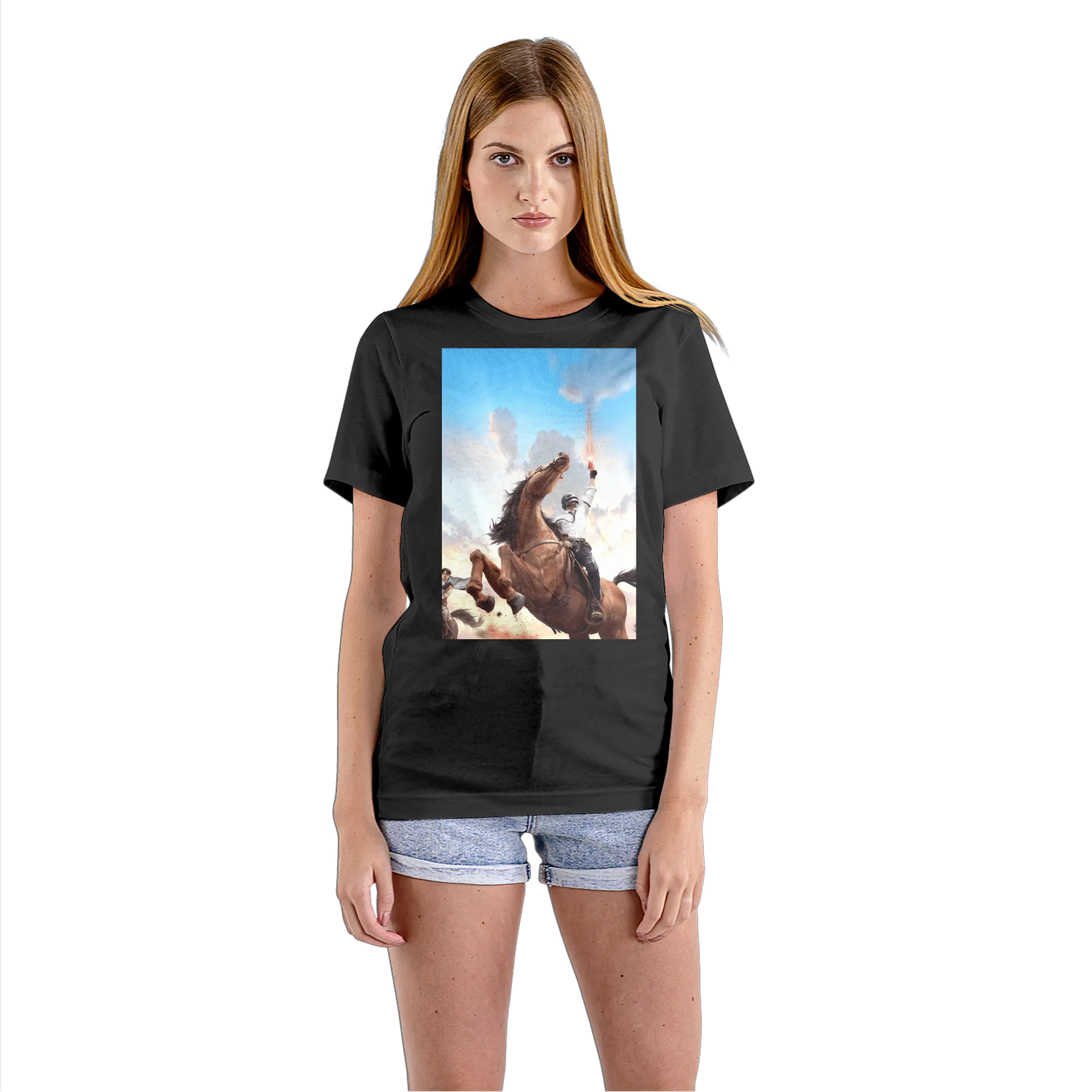 Camiseta Babylook Cavalo e Cavaleiro Ilustração 100% Algodão - Imagem 3