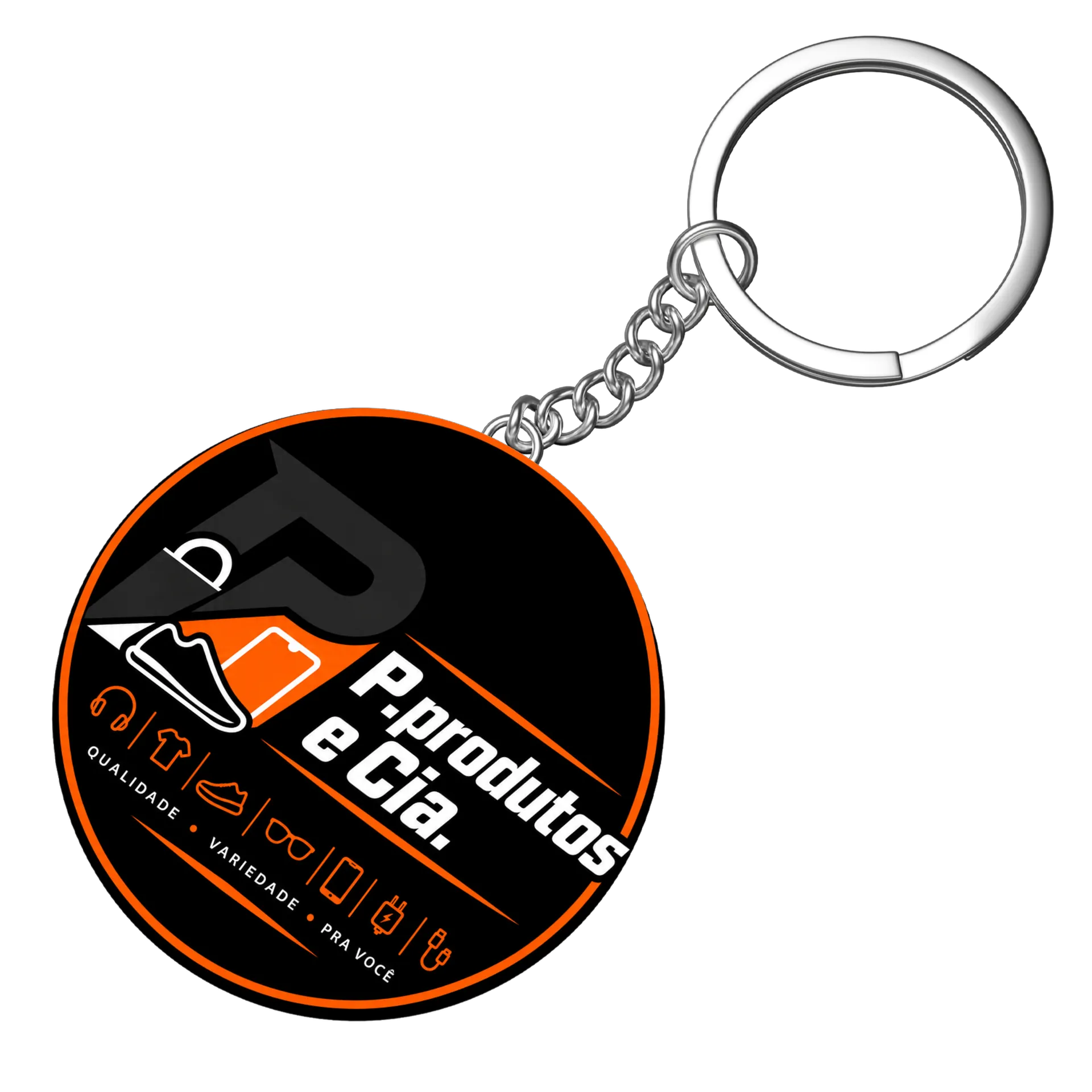 Chaveiro MDF Logo P produtos e Cia Estampa Circular orange - Imagem 3