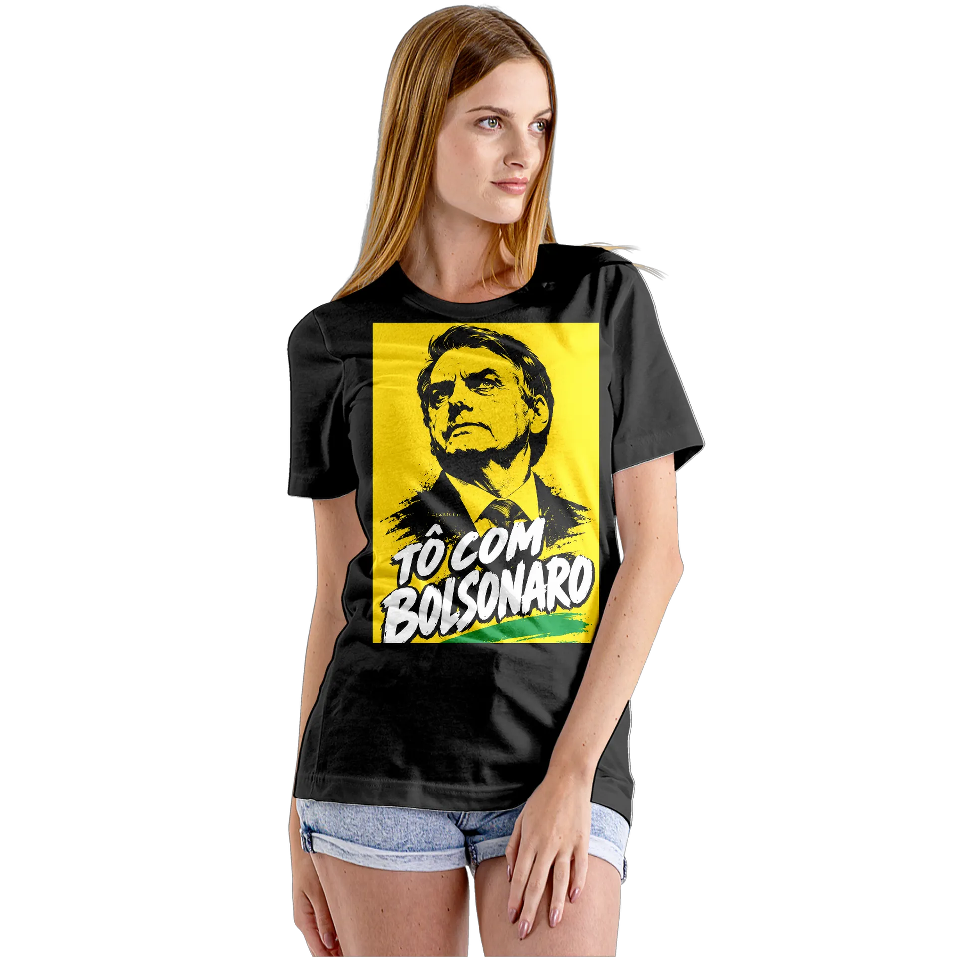 Camiseta Babylook Retrato de Bolsonaro Tipografia 100% - Imagem 5