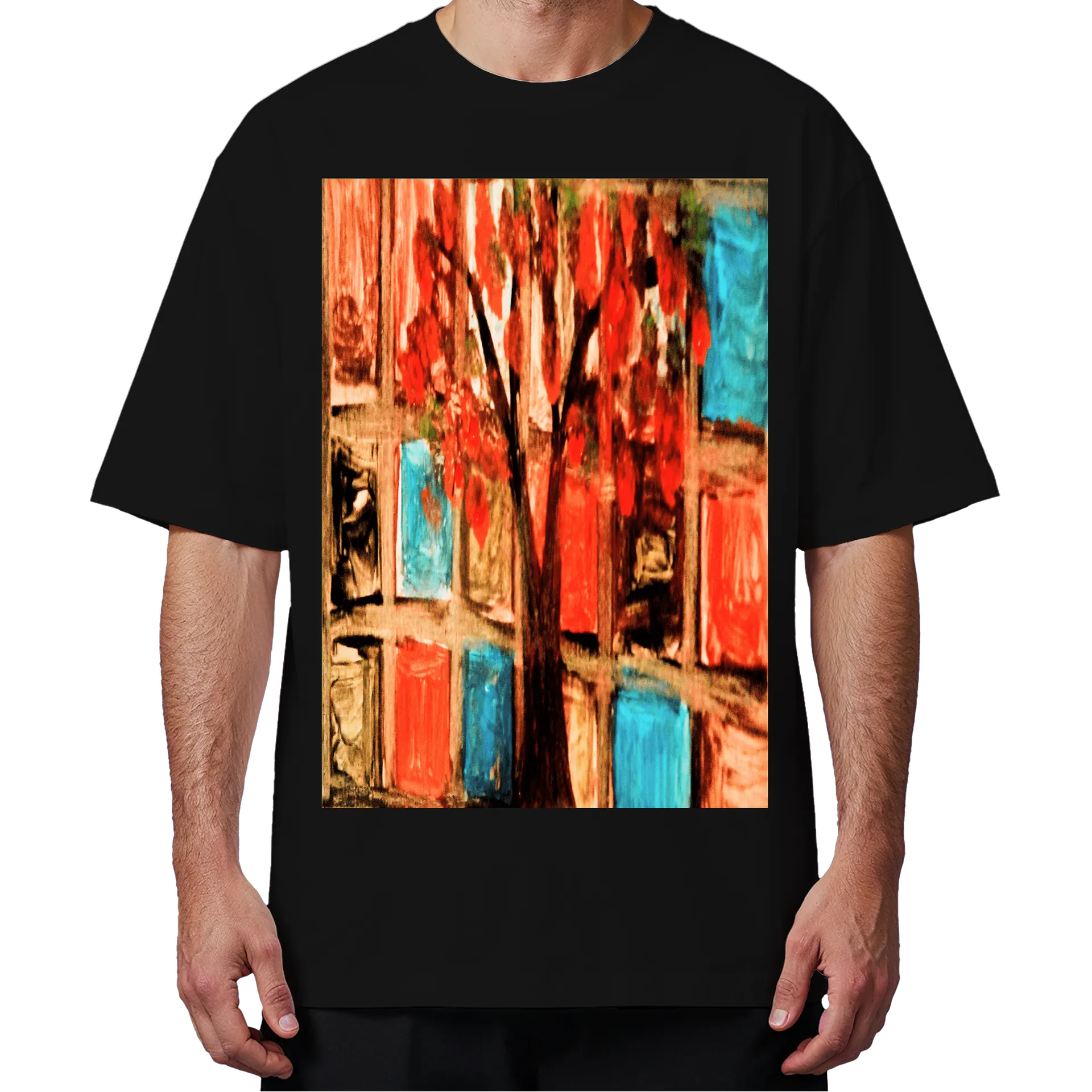 Camiseta Oversized Estante de Livros Abstrata Colorida - Imagem 4