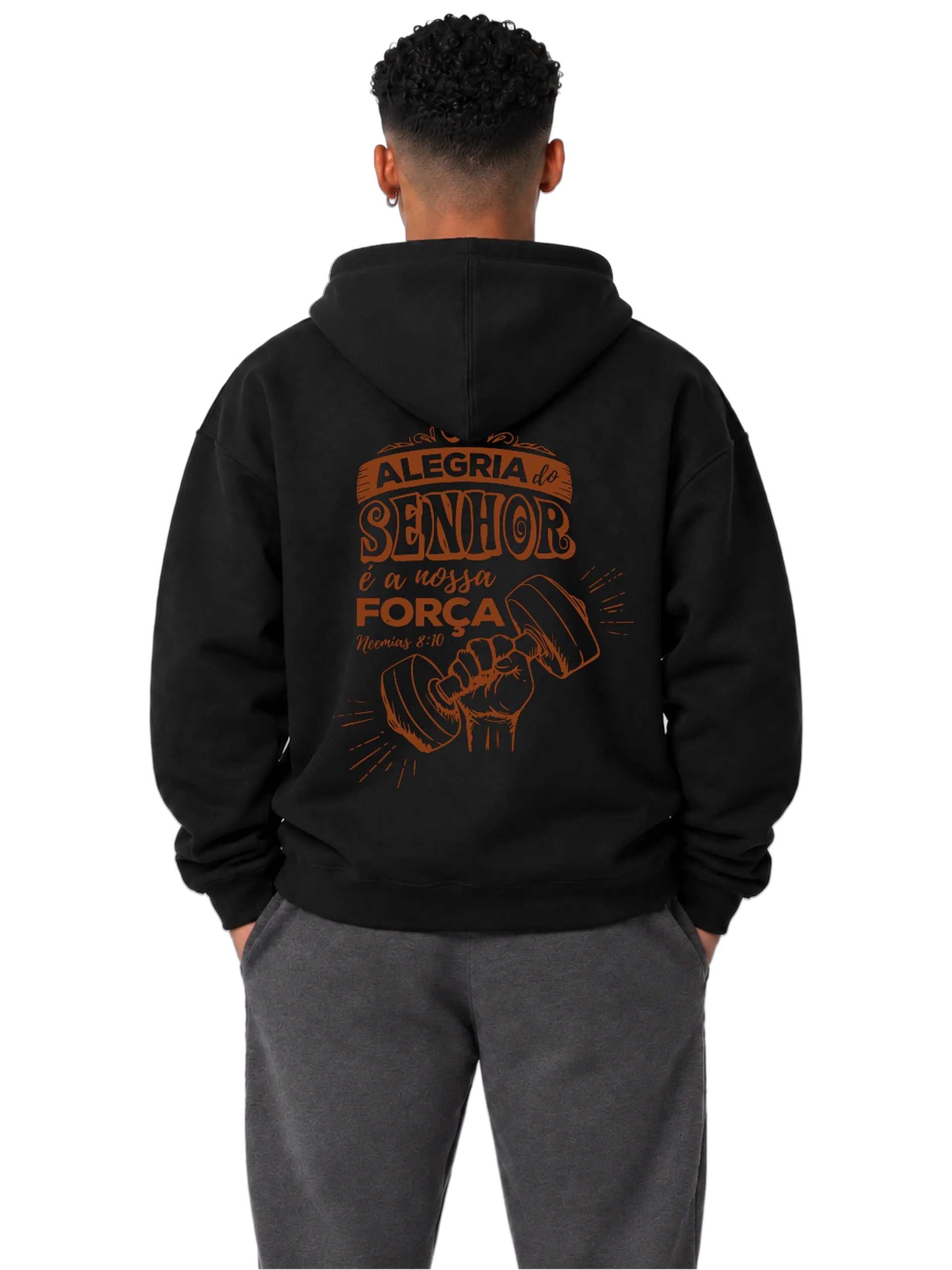 Blusa Moletom Tipográfica Alegria Senhor Força Marrom de PUBLI UP  — imagem 4 de 6