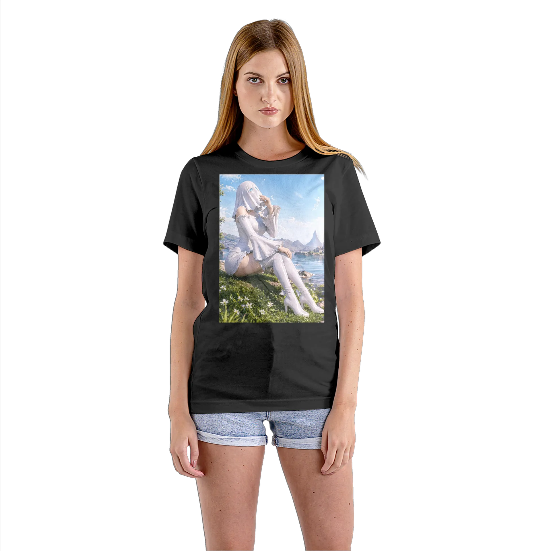 Camiseta Babylook Fantasma de Vestido Branco 100% Algodão - Imagem 3