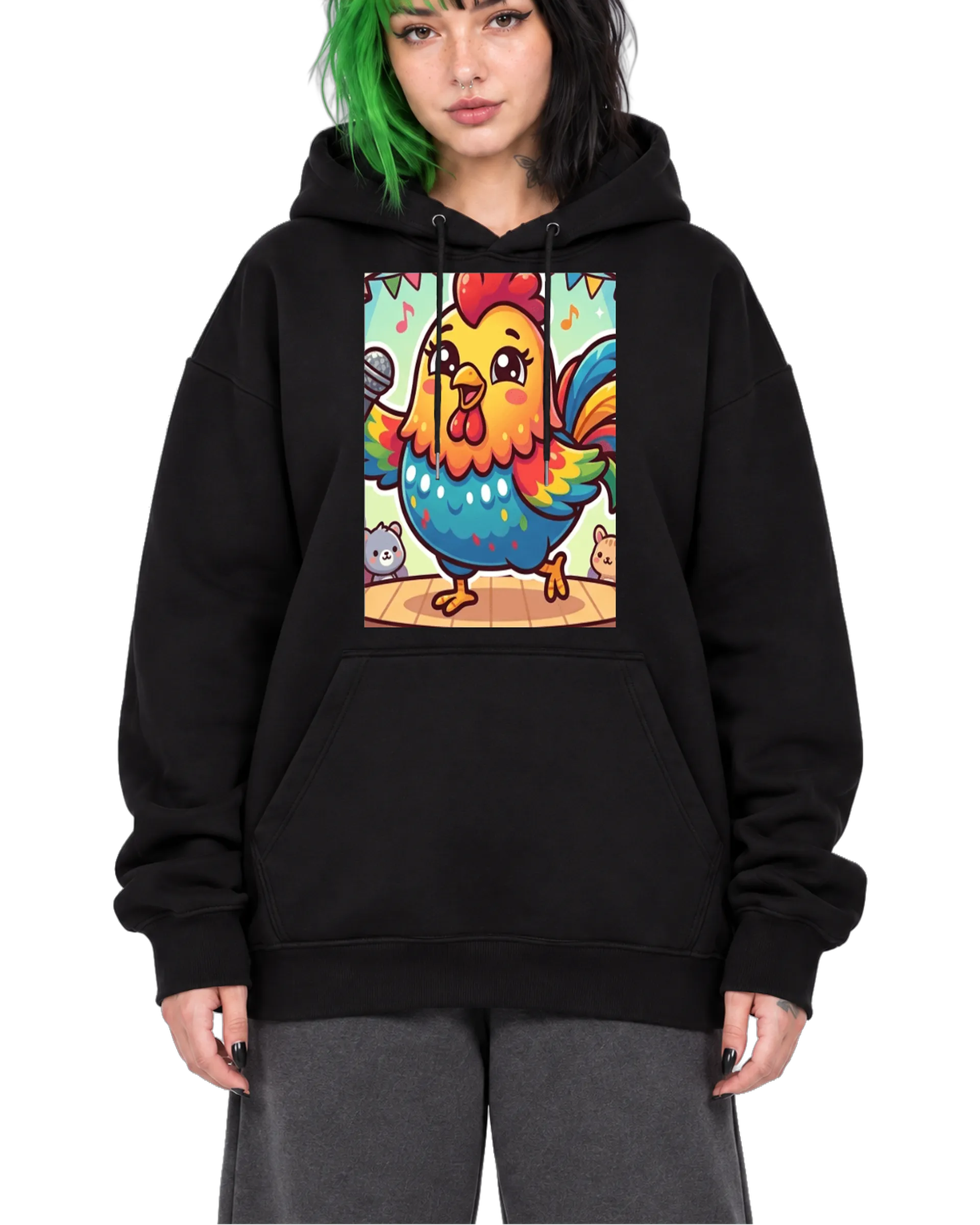 Blusa Moletom Canguru Galo Cantor Estilo Cartoon Colorido - Imagem 1