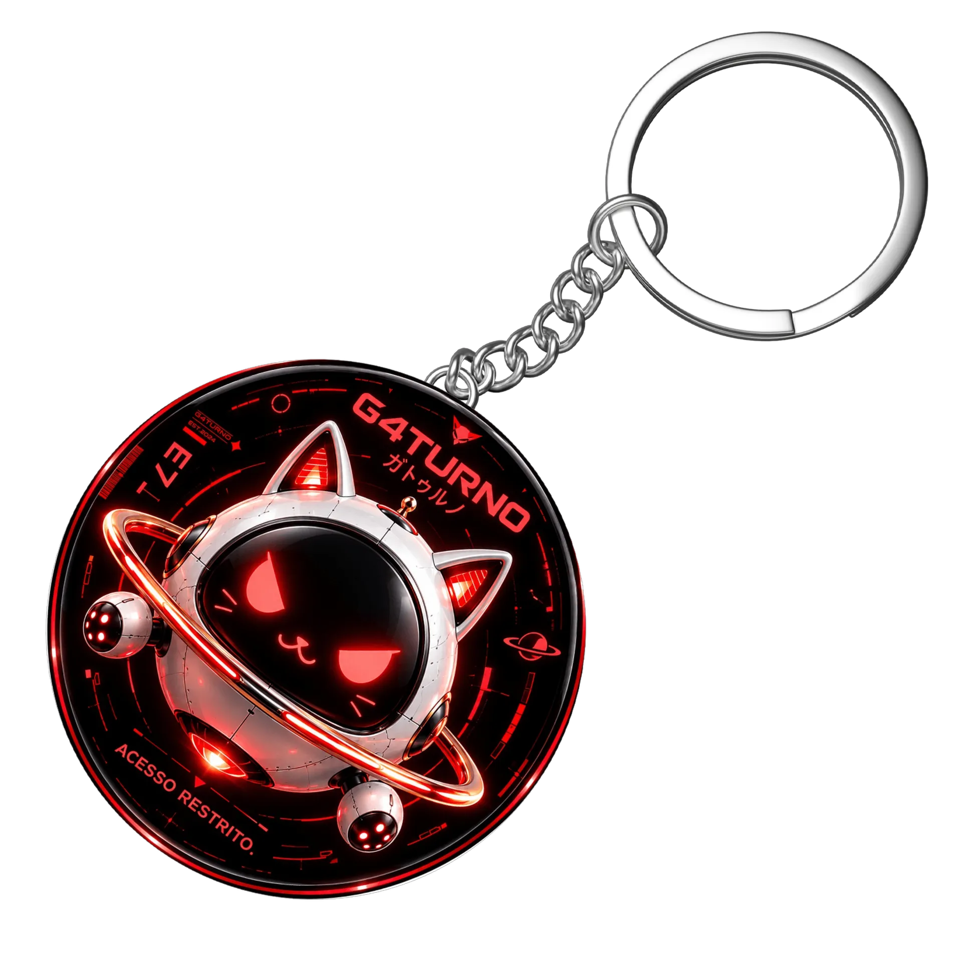 Chaveiro MDF Gato Espacial Neon Vermelho - Imagem 3