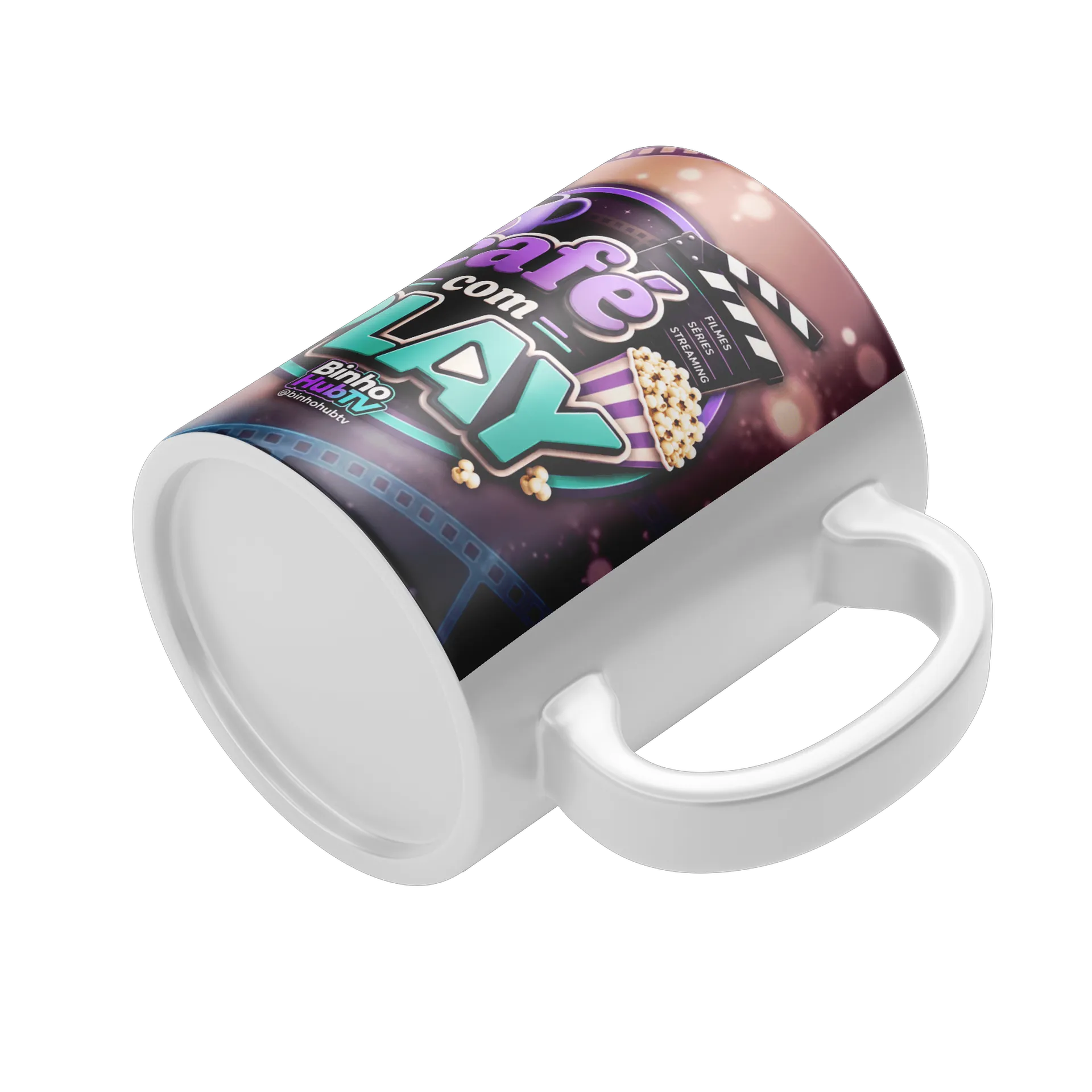 Caneca Porcelana Estampa Tipográfica Café com Play 325ml - Imagem 4
