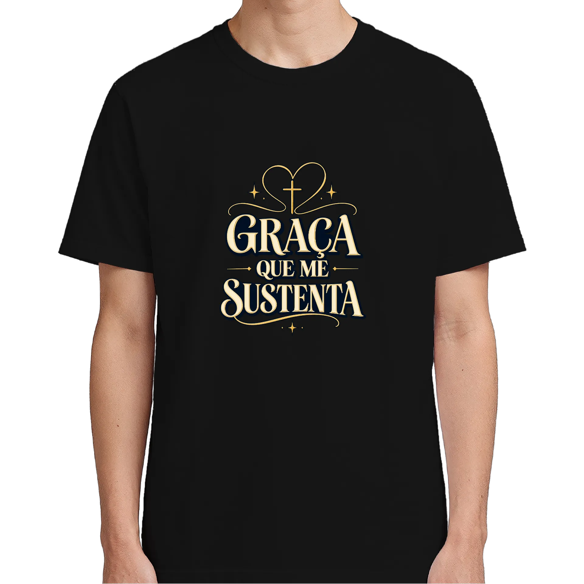 Camiseta Tipográfica Graça Que Me Sustenta 100% Algodão - Imagem 4