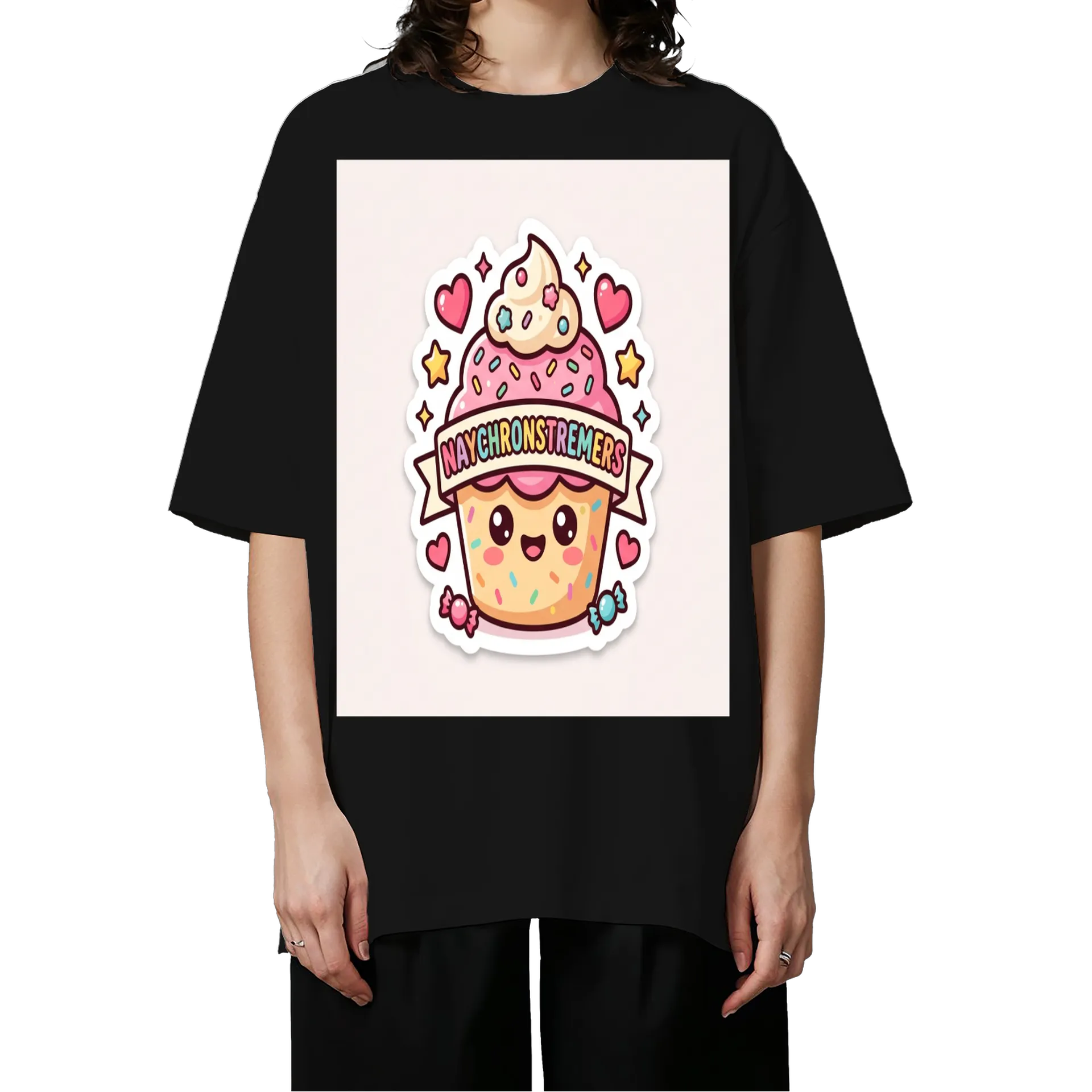Camiseta Oversized Cupcake Cartoon 'Naychronstreamers' - Imagem 3