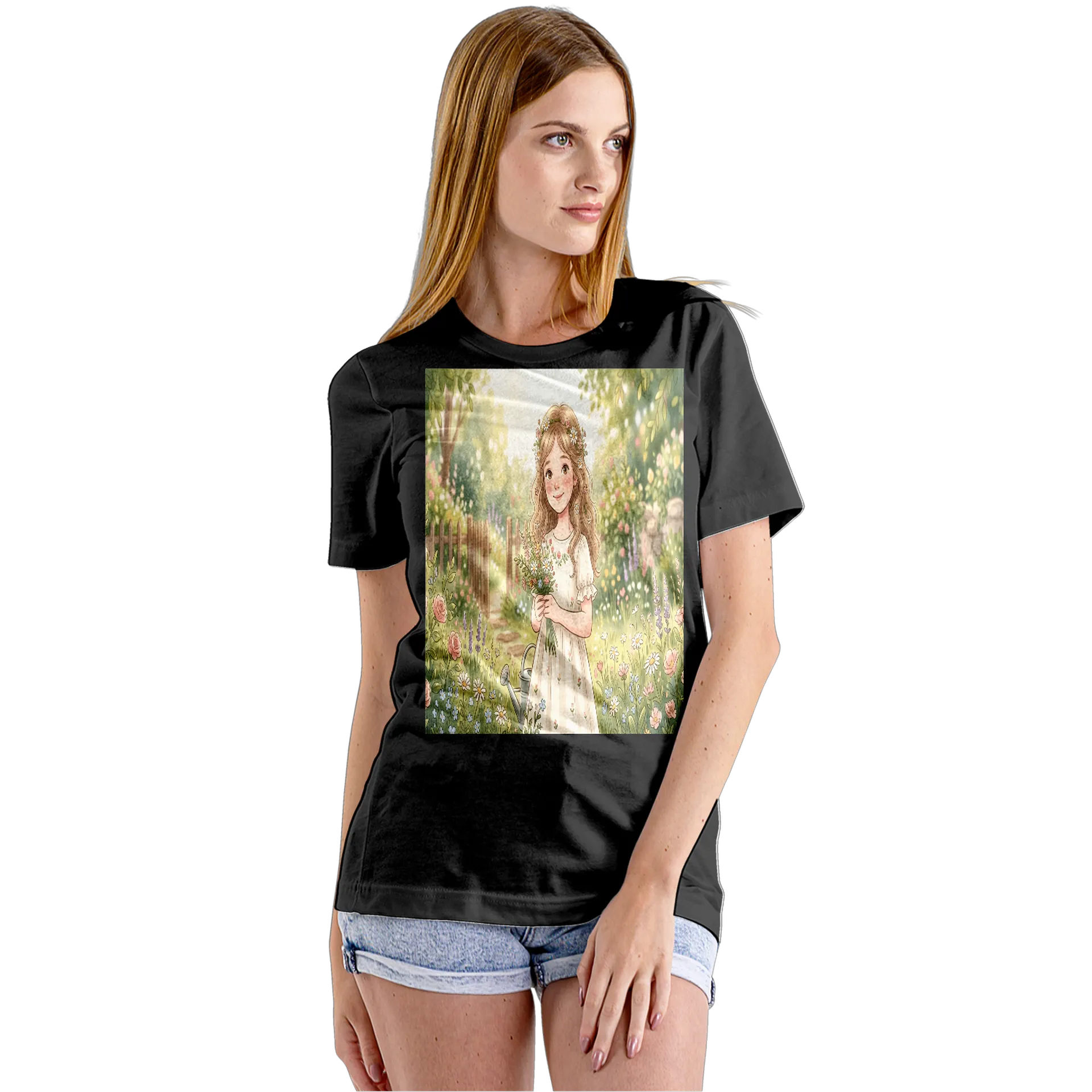 Camiseta Babylook Menina Ilustrada Jardim Florido 100% - Imagem 5