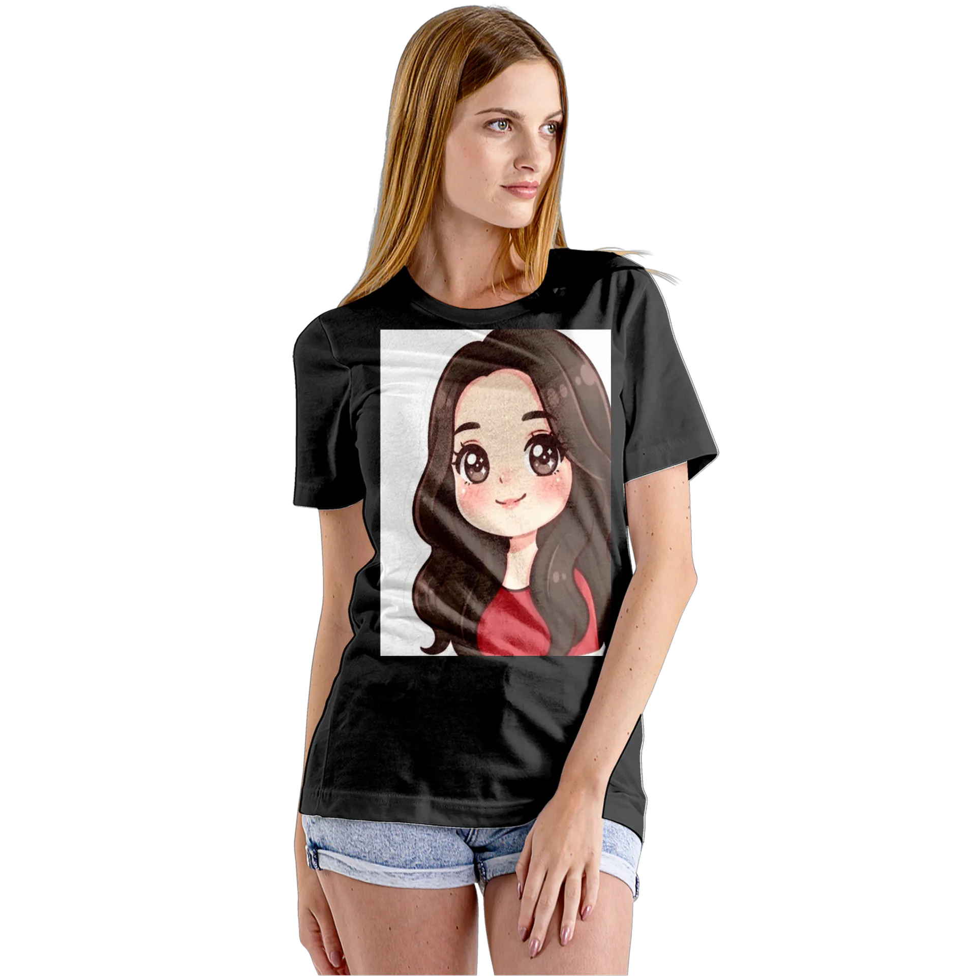 Camiseta Babylook Menina Anime Cabelo Castanho 100% Algodão - Imagem 5