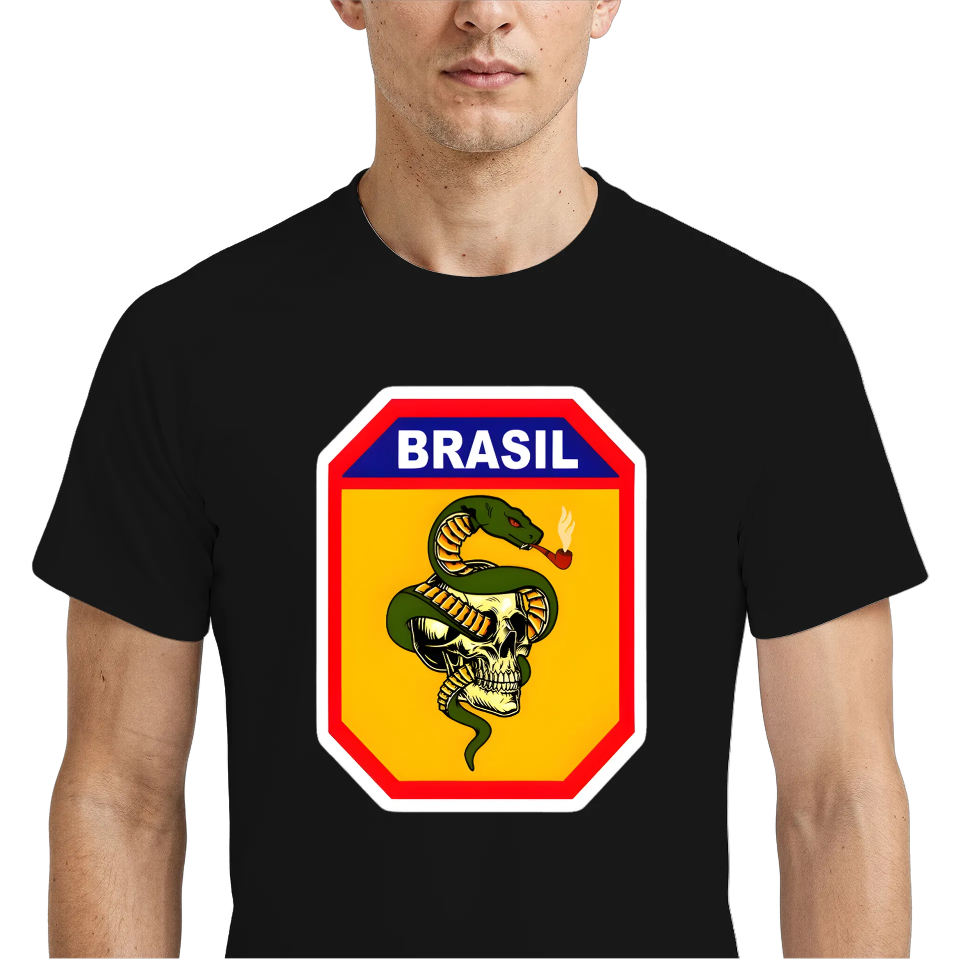 Camiseta Dry Fit Caveira com Cobra Brasil Estilo Cartoon - Imagem 4