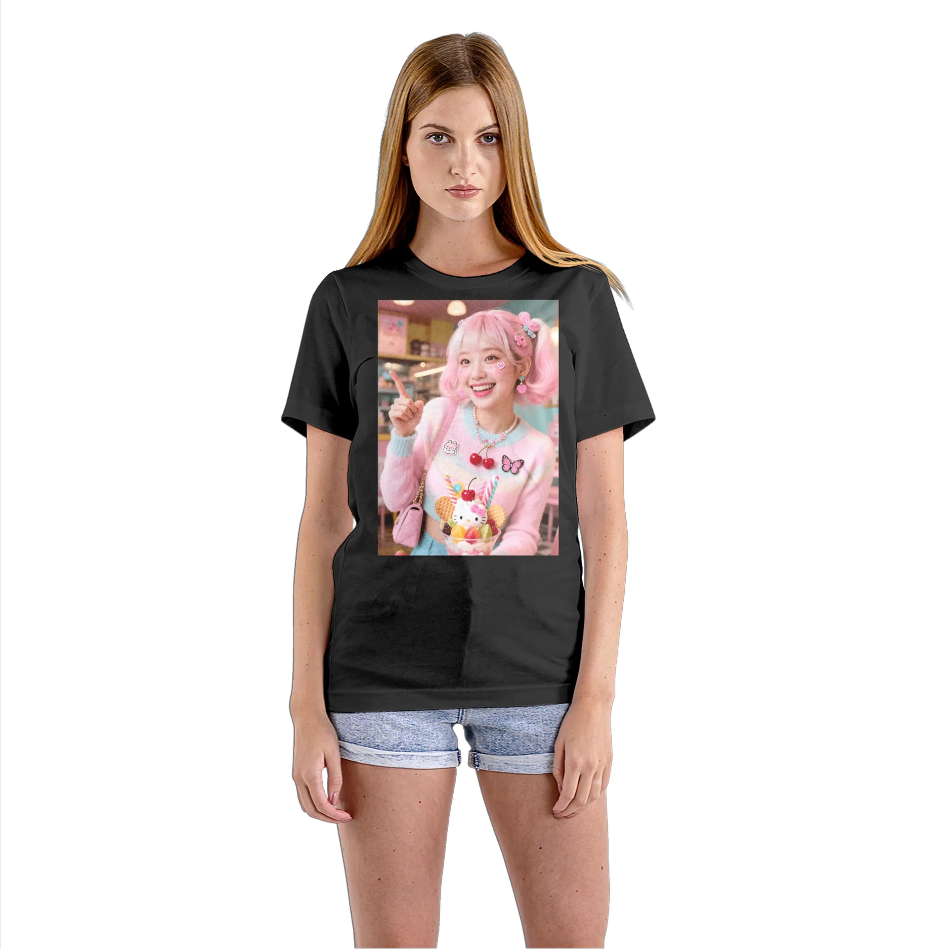 Camiseta Babylook Hello Kitty Sundae Colorido 100% Algodão - Imagem 3