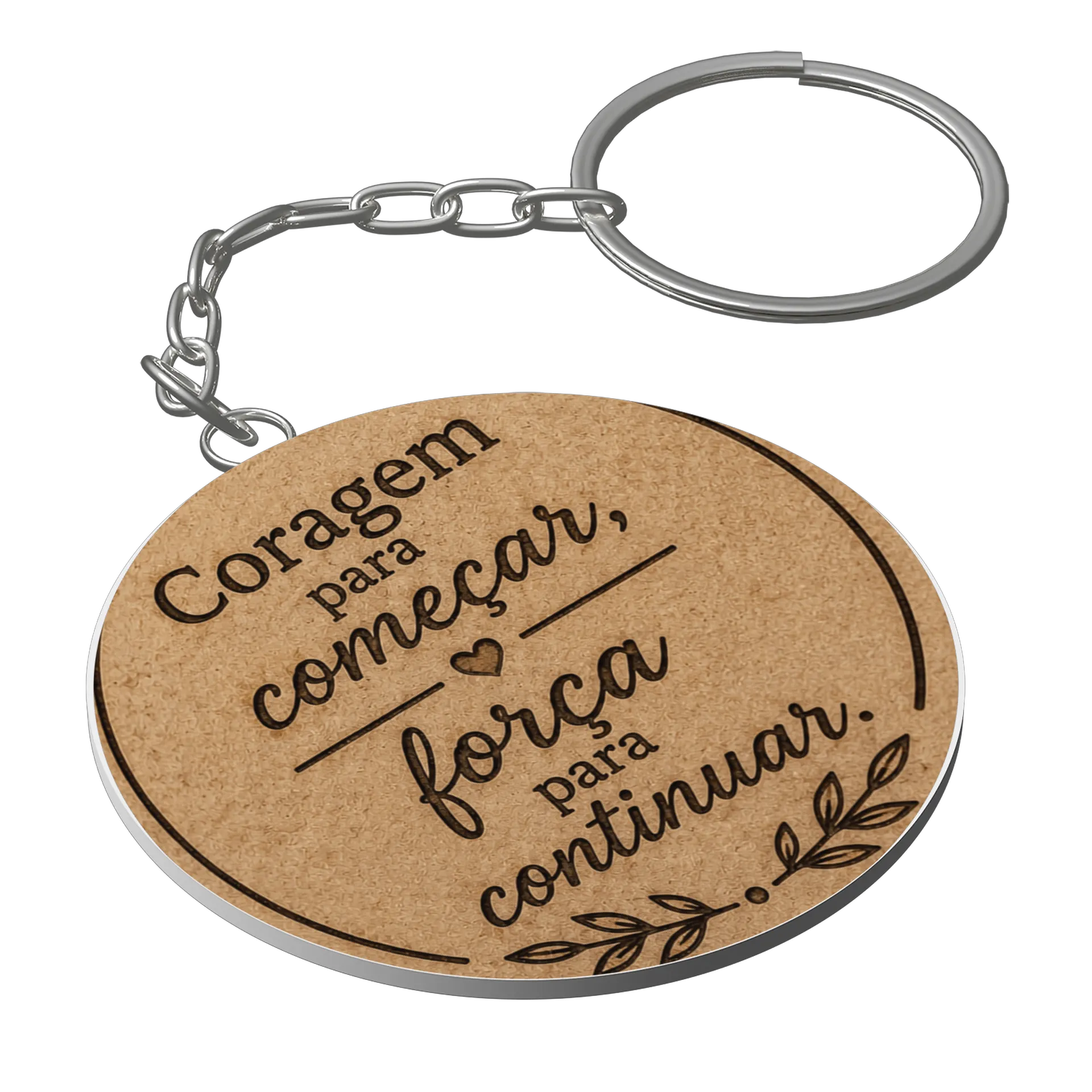 Chaveiro MDF Mensagem Coragem para Começar Estampa Madeira - Imagem 1