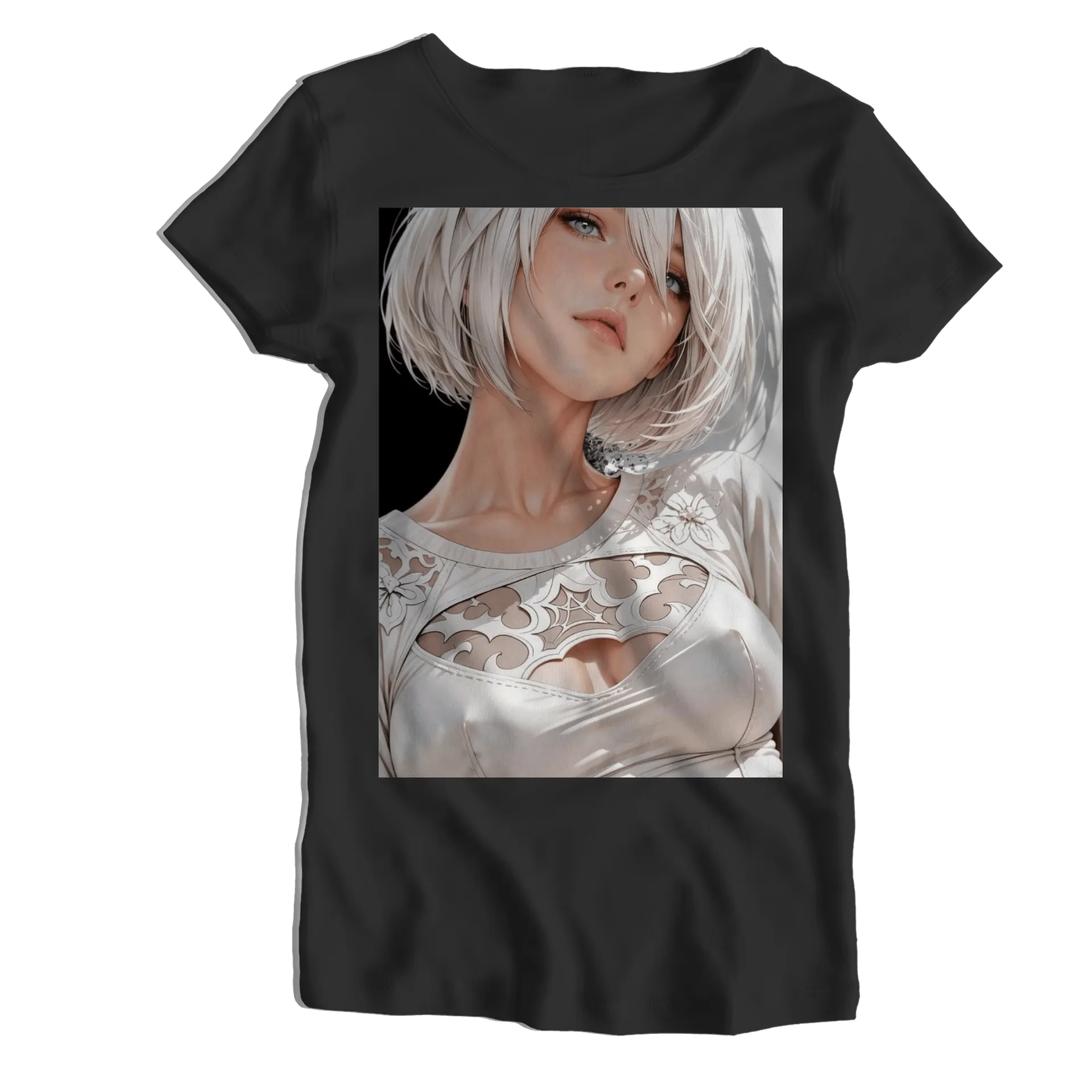 Camiseta Babylook Retrato Anime Cabelo Branco 100% Algodão - Imagem 1