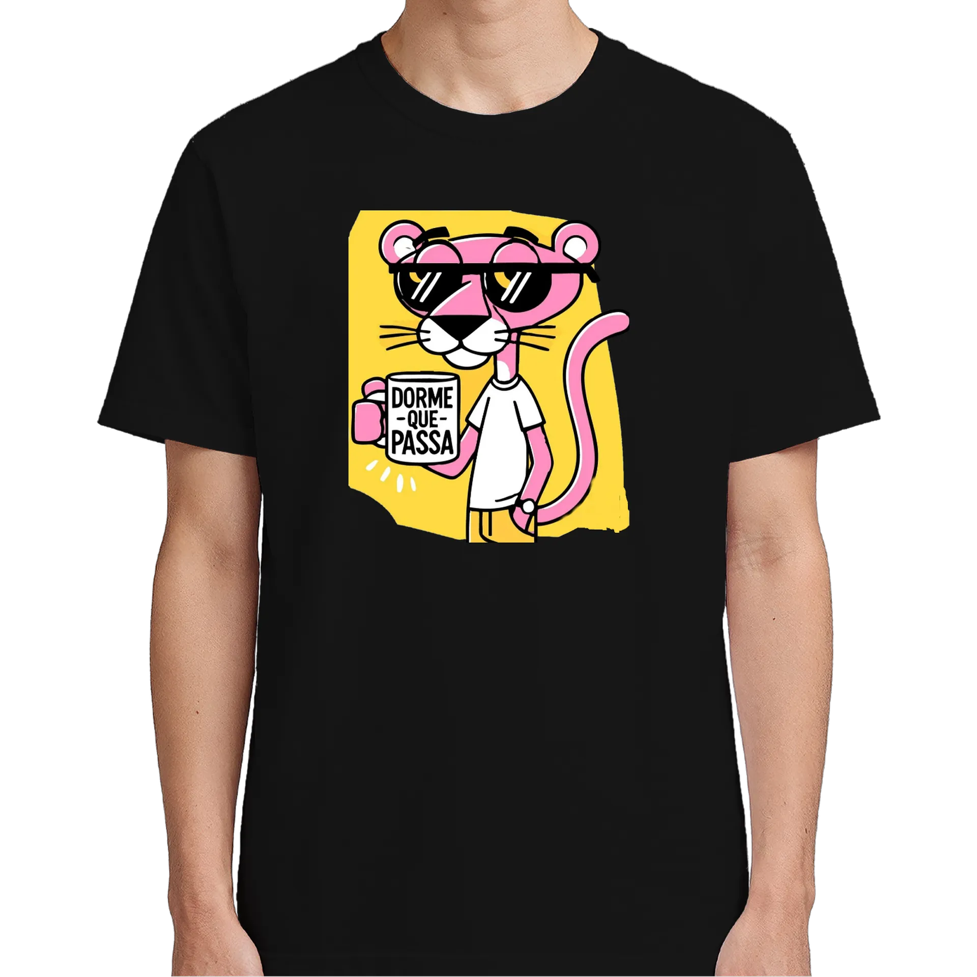 Camiseta Estampa Pantera Rosa DORME QUE PASSA 100% Algodão - Imagem 5