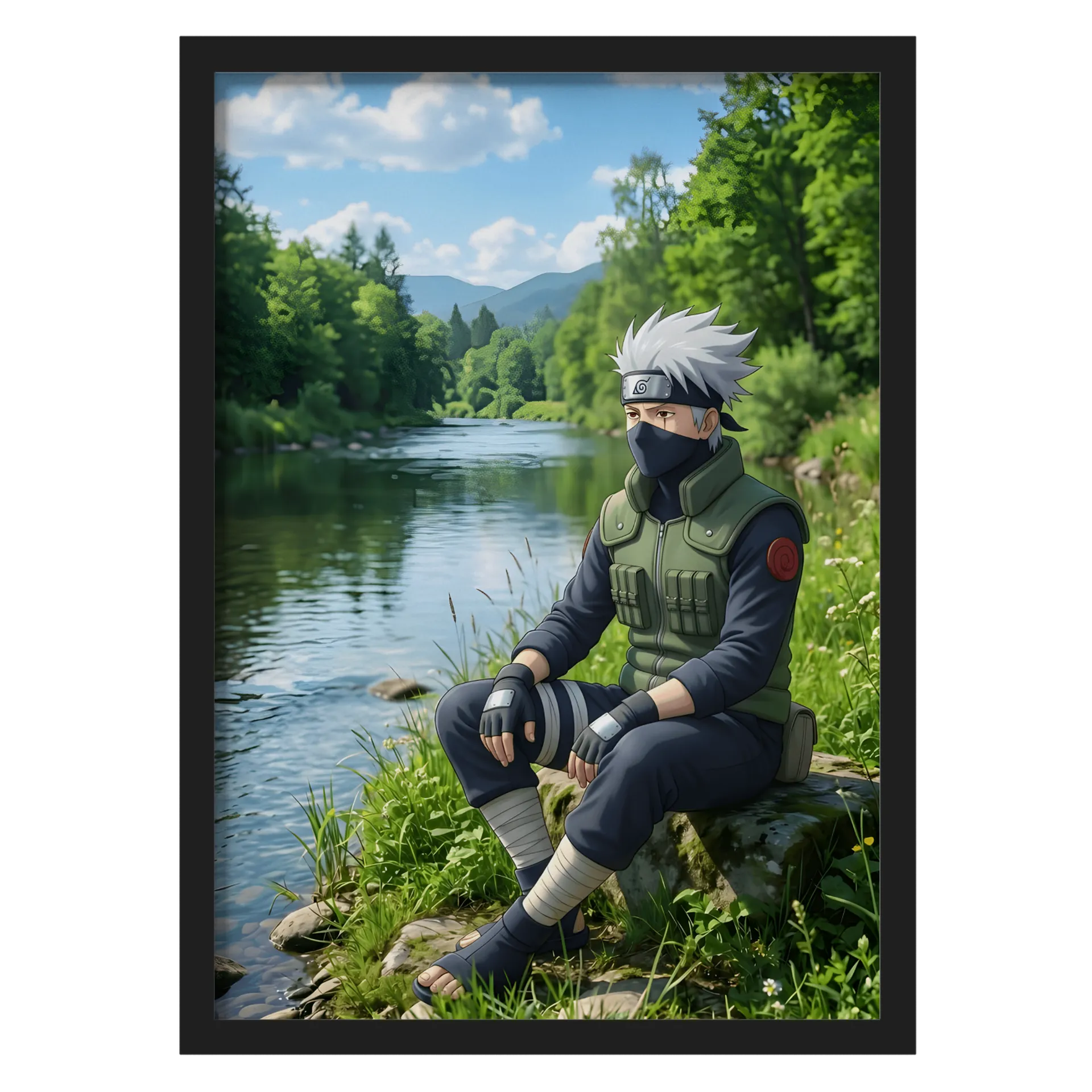 Quadro Kakashi Anime Rio e Floresta A3 Com Vidro - Imagem 1