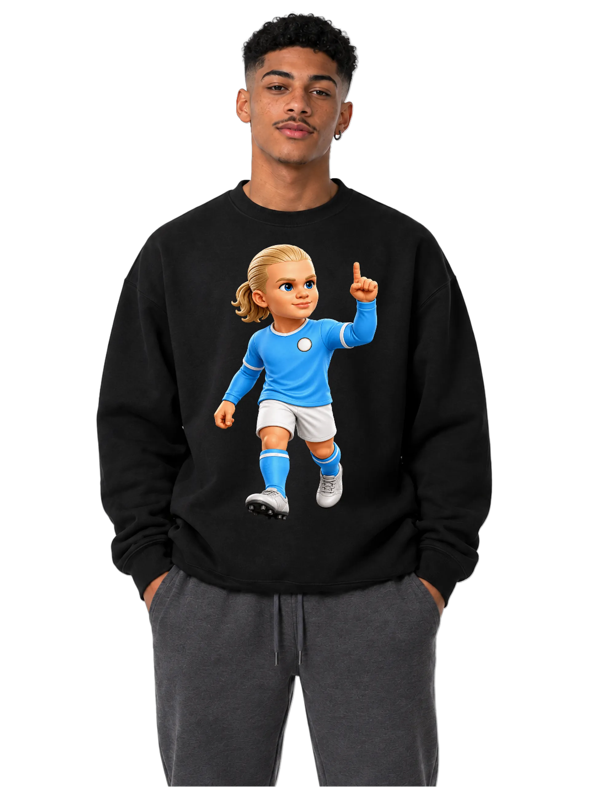 Suéter Moletom Jogadora de Futebol Estilo Cartoon Preto - Imagem 3