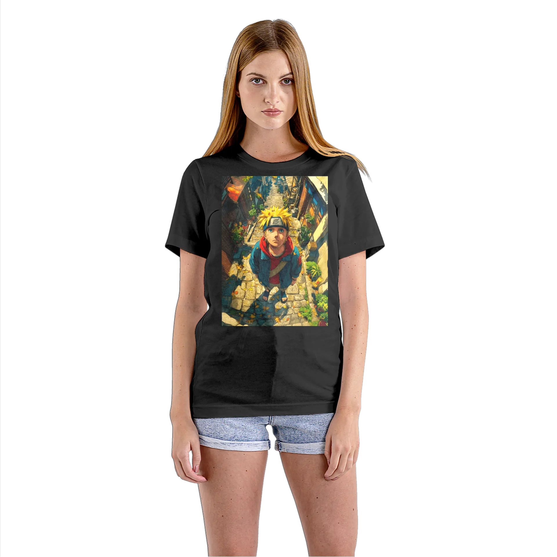 Camiseta Babylook Naruto em Rua Anime Colorido 100% Algodão - Imagem 3