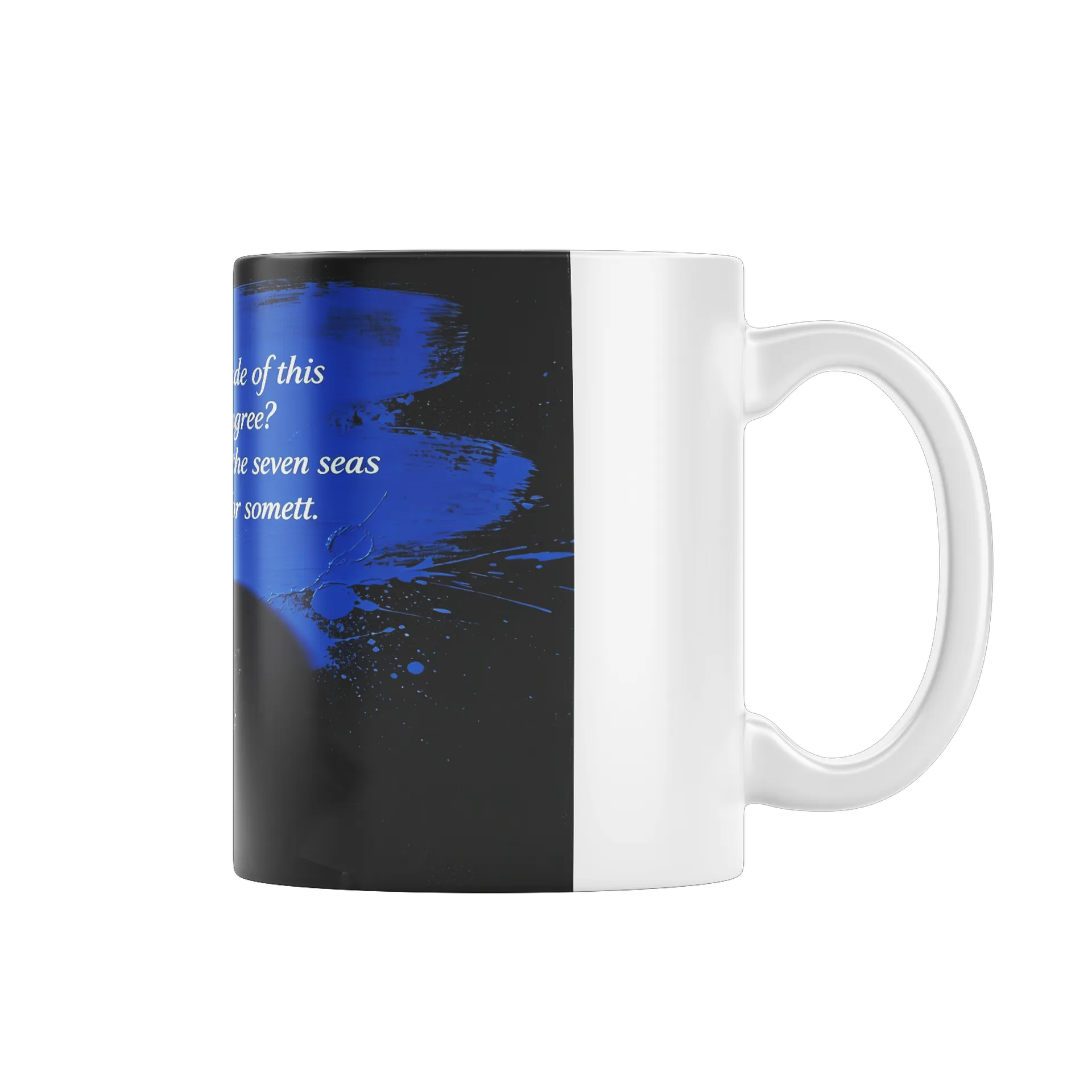 Caneca Porcelana Retrato Preto e Branco com Pincelada Azul - Imagem 1