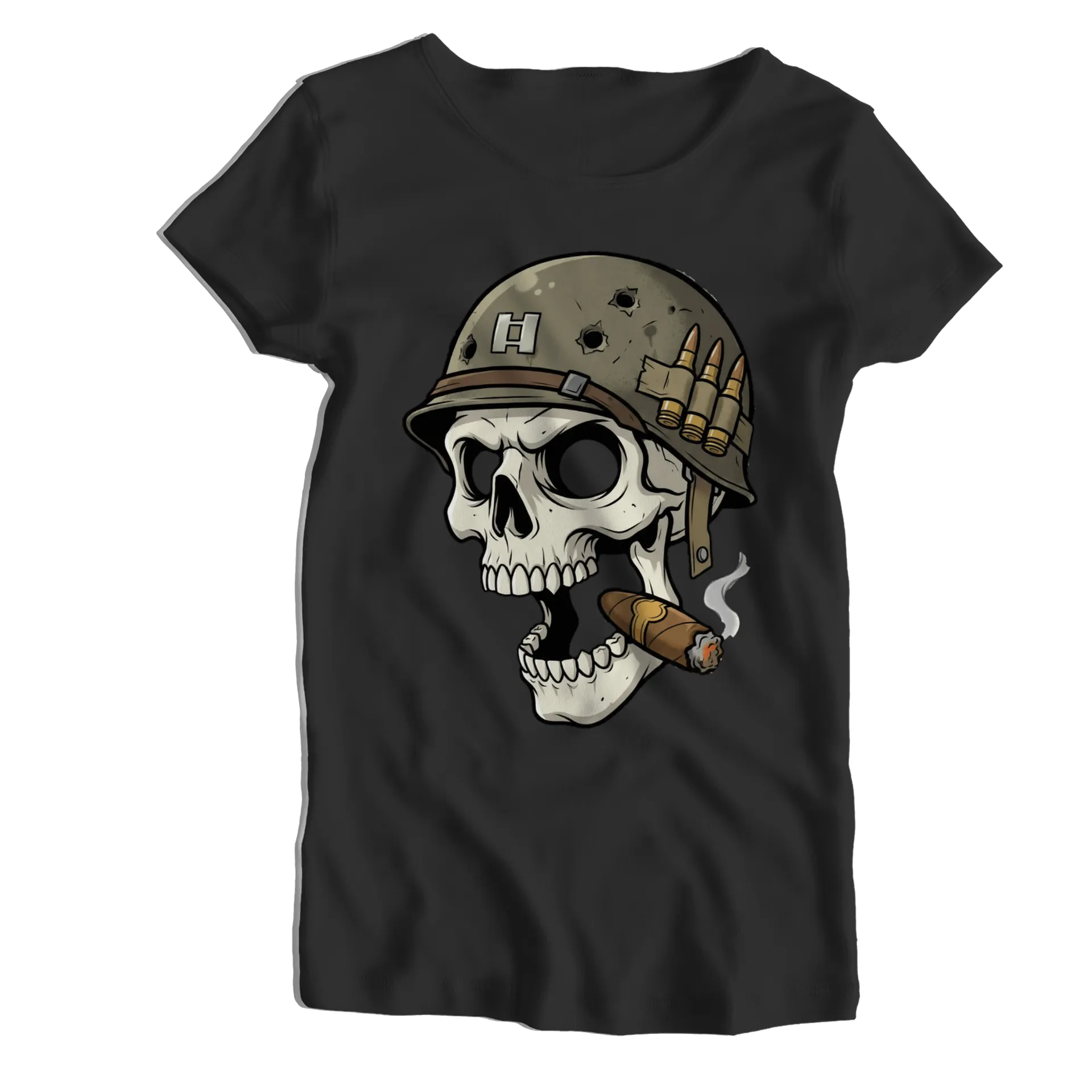 Camiseta Babylook Caveira Soldado Ilustração Militar 100% - Imagem 1