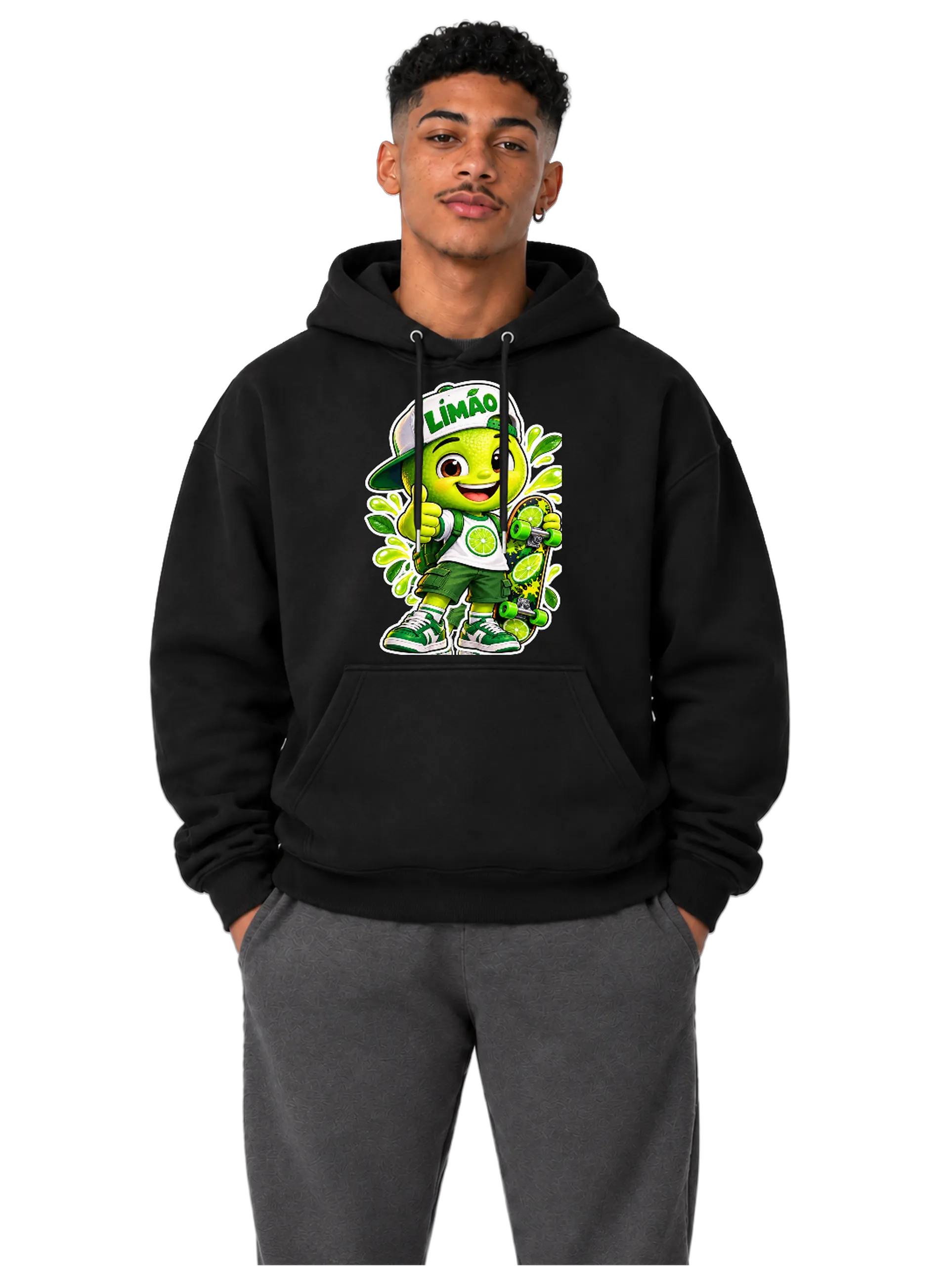 Blusa Moletom Canguru Limão Cartoon com Skate Verde - Imagem 3