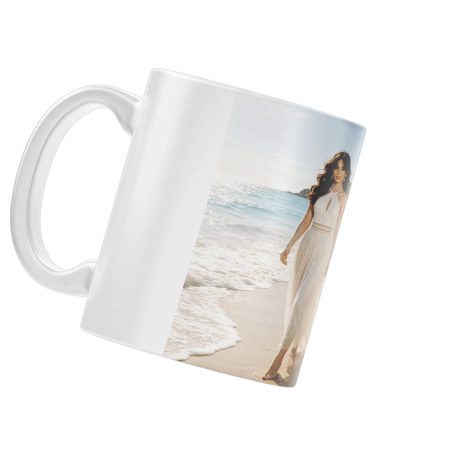 Caneca Porcelana Mulher Praia Colar Brilho 325ml - Imagem 4