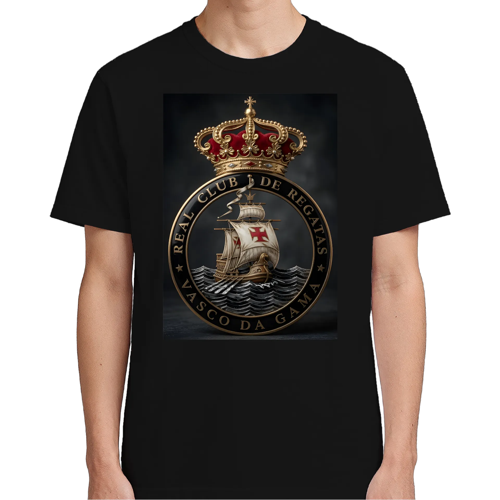 Camiseta Emblema Náutico Coroa e Navio 100% Algodão - Imagem 4