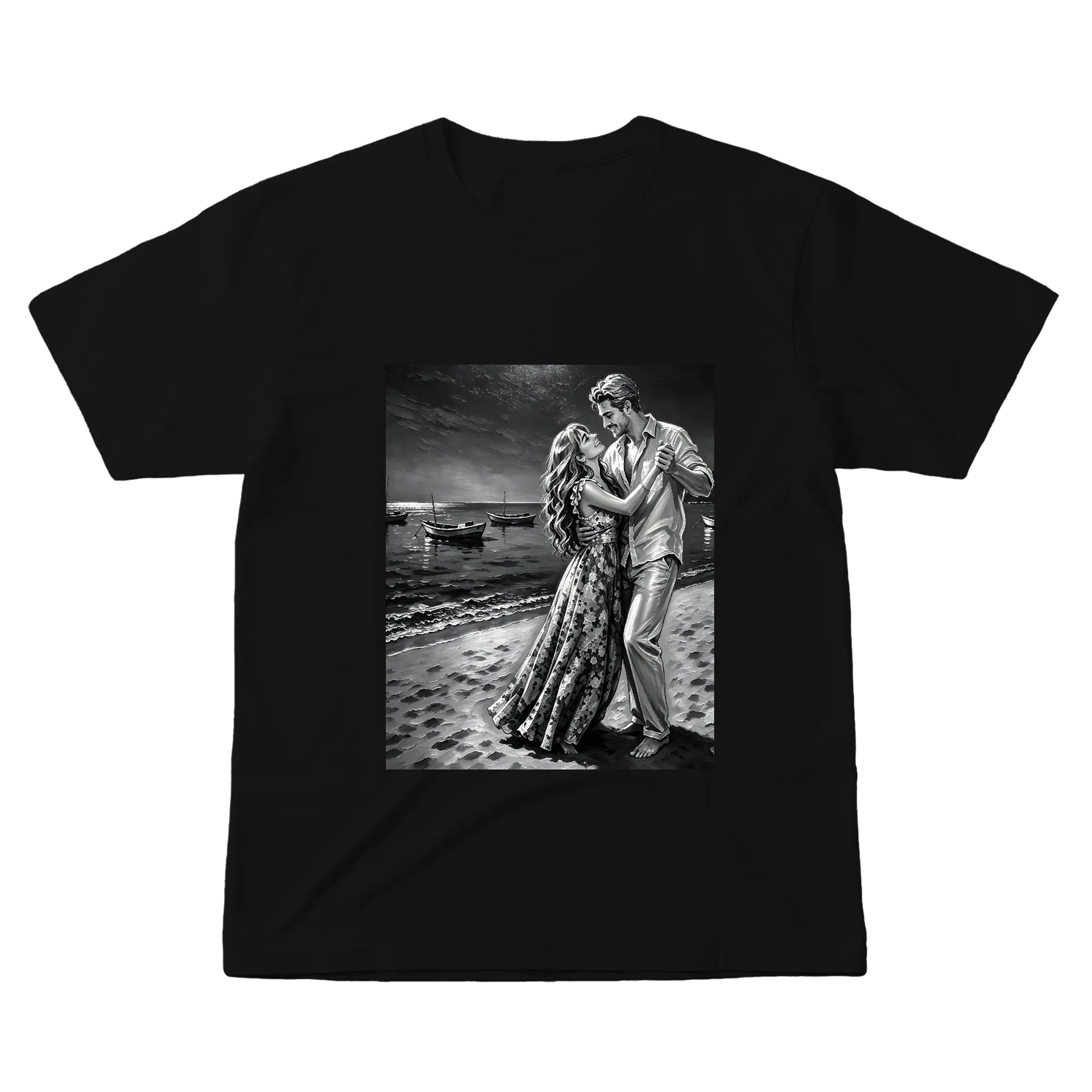 Camiseta Dança na Praia Preto 100% Algodão - Imagem 1