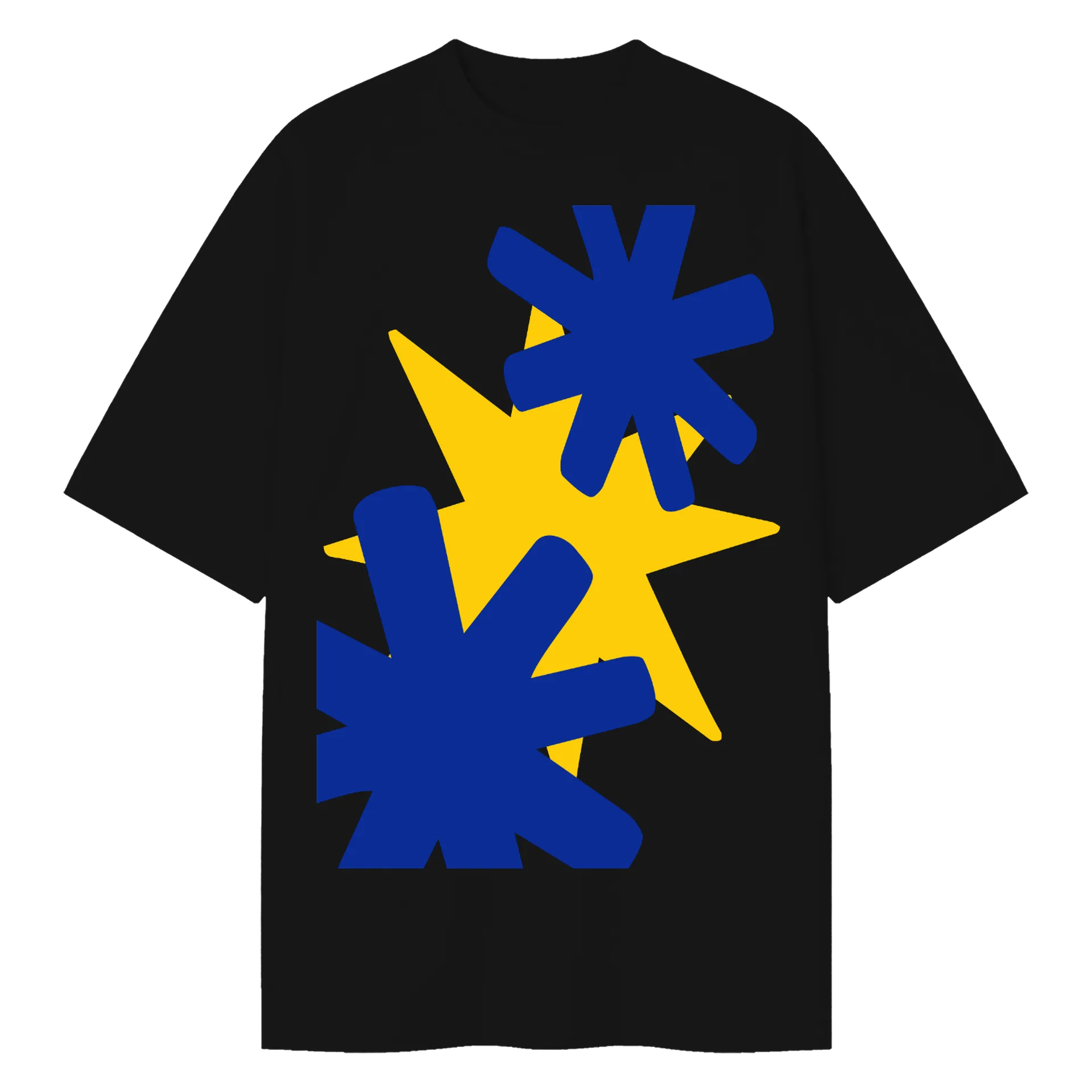 Camiseta Oversized Estrela Amarela Formas Abstratas Azuis - Imagem 1