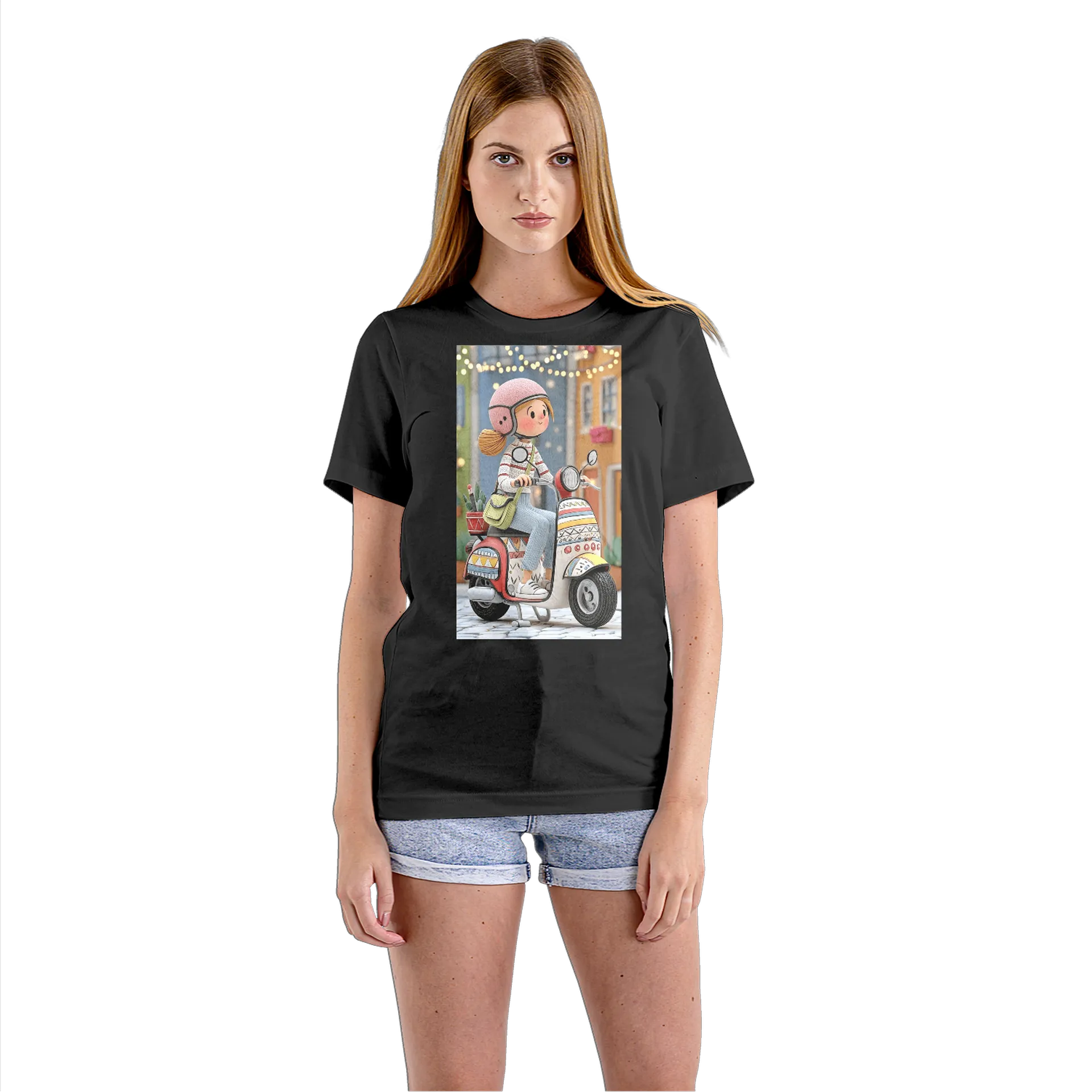 Camiseta Babylook Menina de Capacete em Scooter Cartoon - Imagem 3