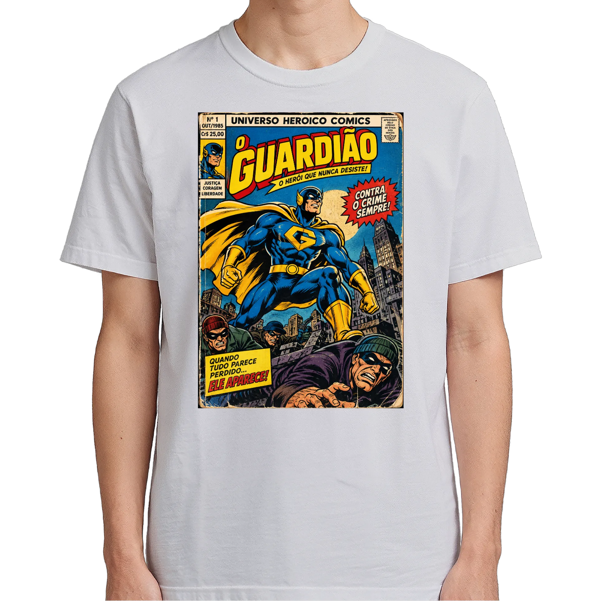 Camiseta Guardião Herói em Estilo Quadrinhos Vintage 100% - Imagem 4