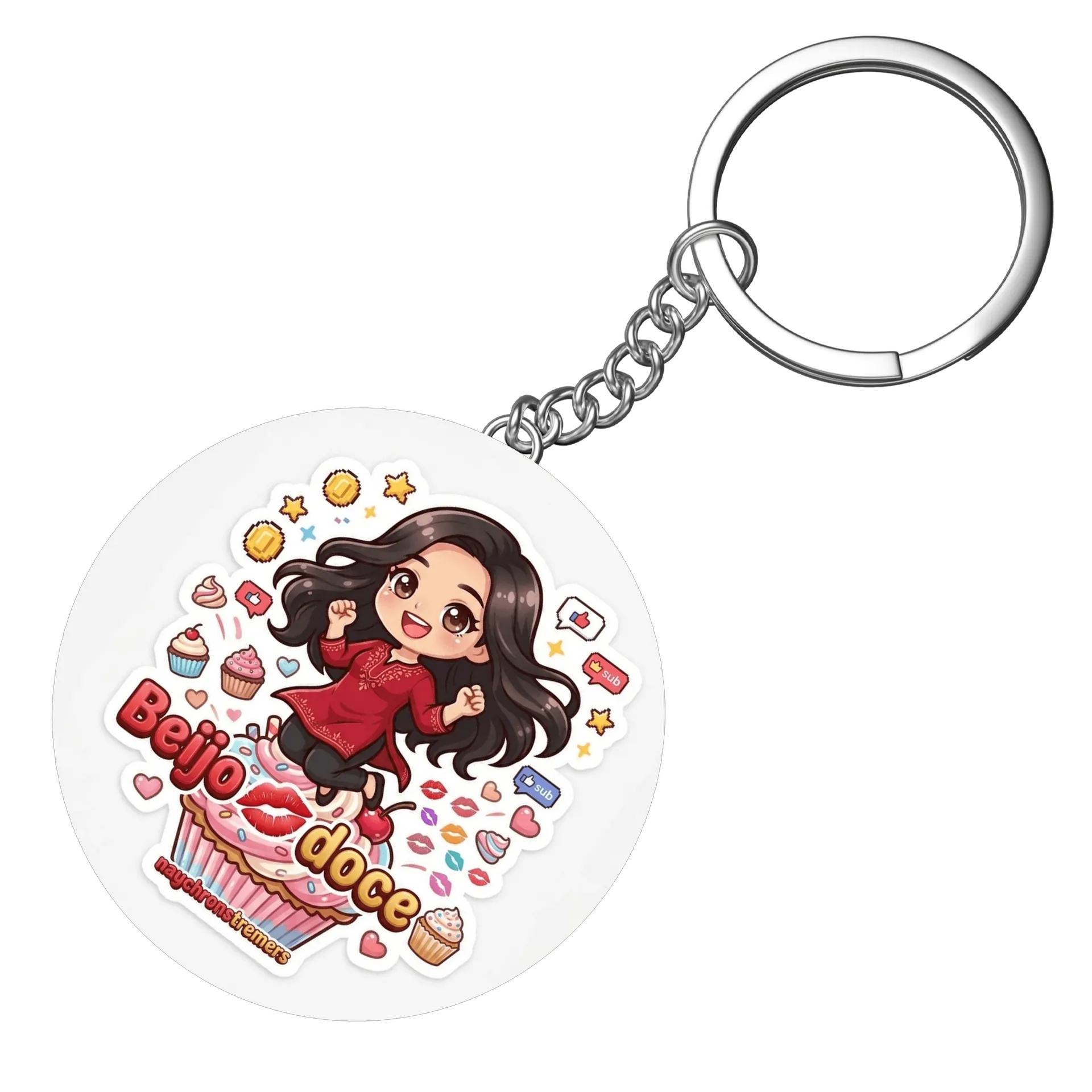 Chaveiro MDF Menina Cartoon Cupcake Beijo Doce 5x5cm - Imagem 3
