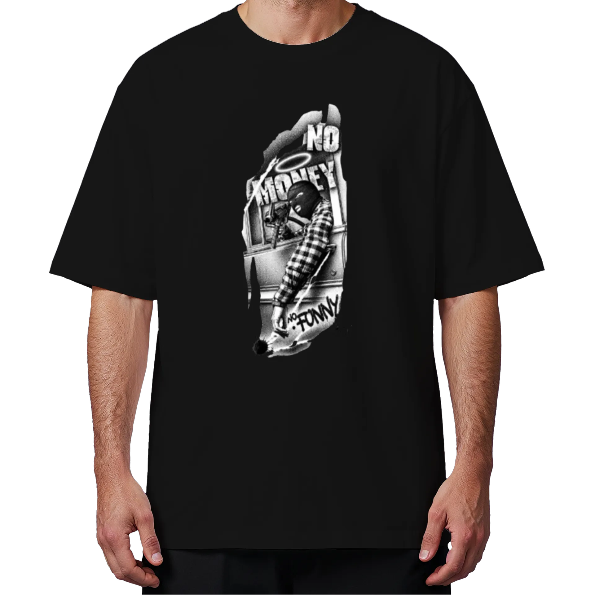 Camiseta Oversized Estampa No Money 100% Algodão - Imagem 4