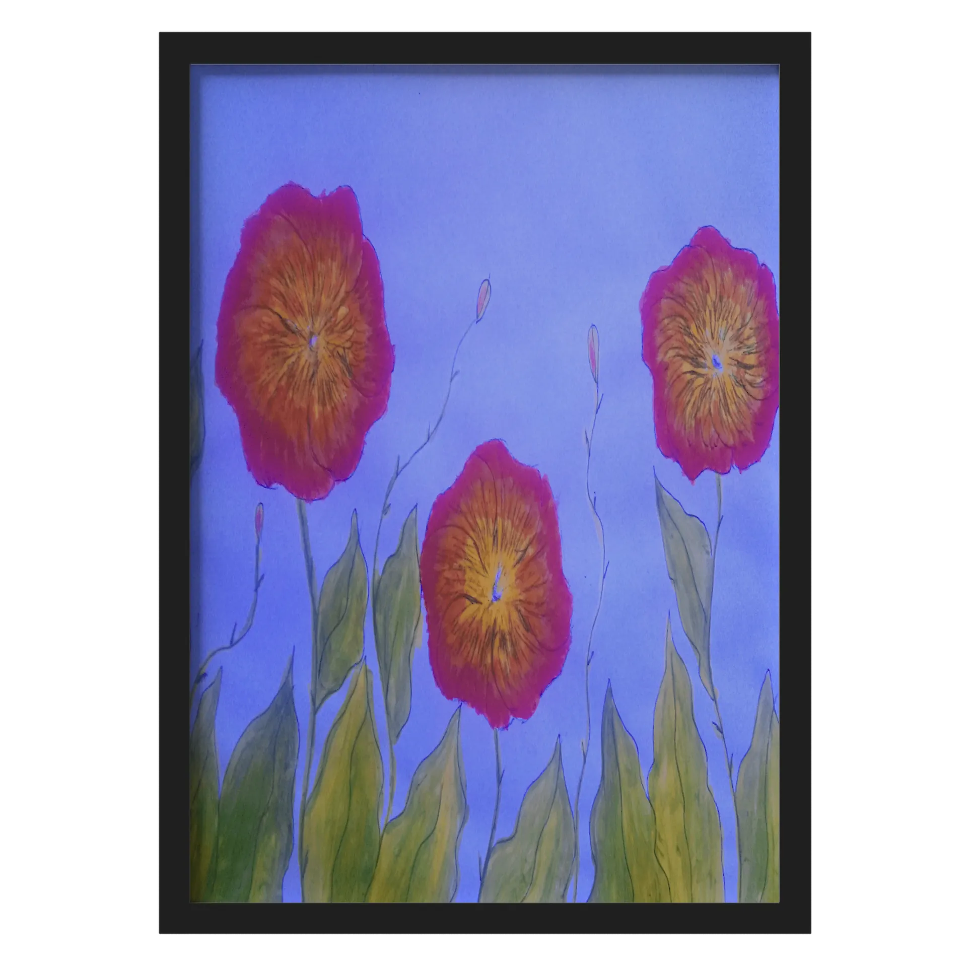 Quadro A3 Flores Vermelhas Ilustração Botânica com Vidro - Imagem 1