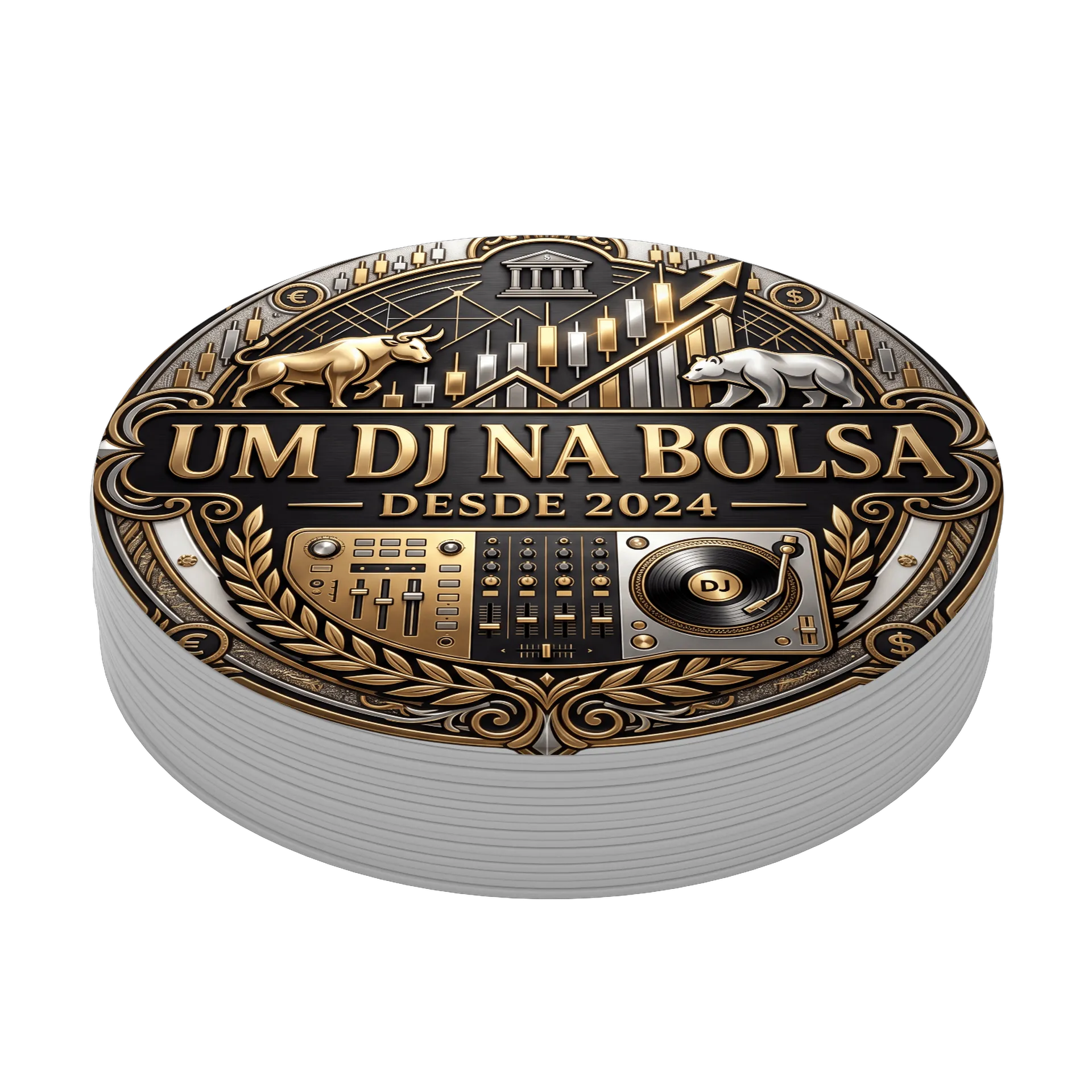 Porta-copo MDF DJ Bolsa Ouro e Prata 10x10cm - Imagem 4