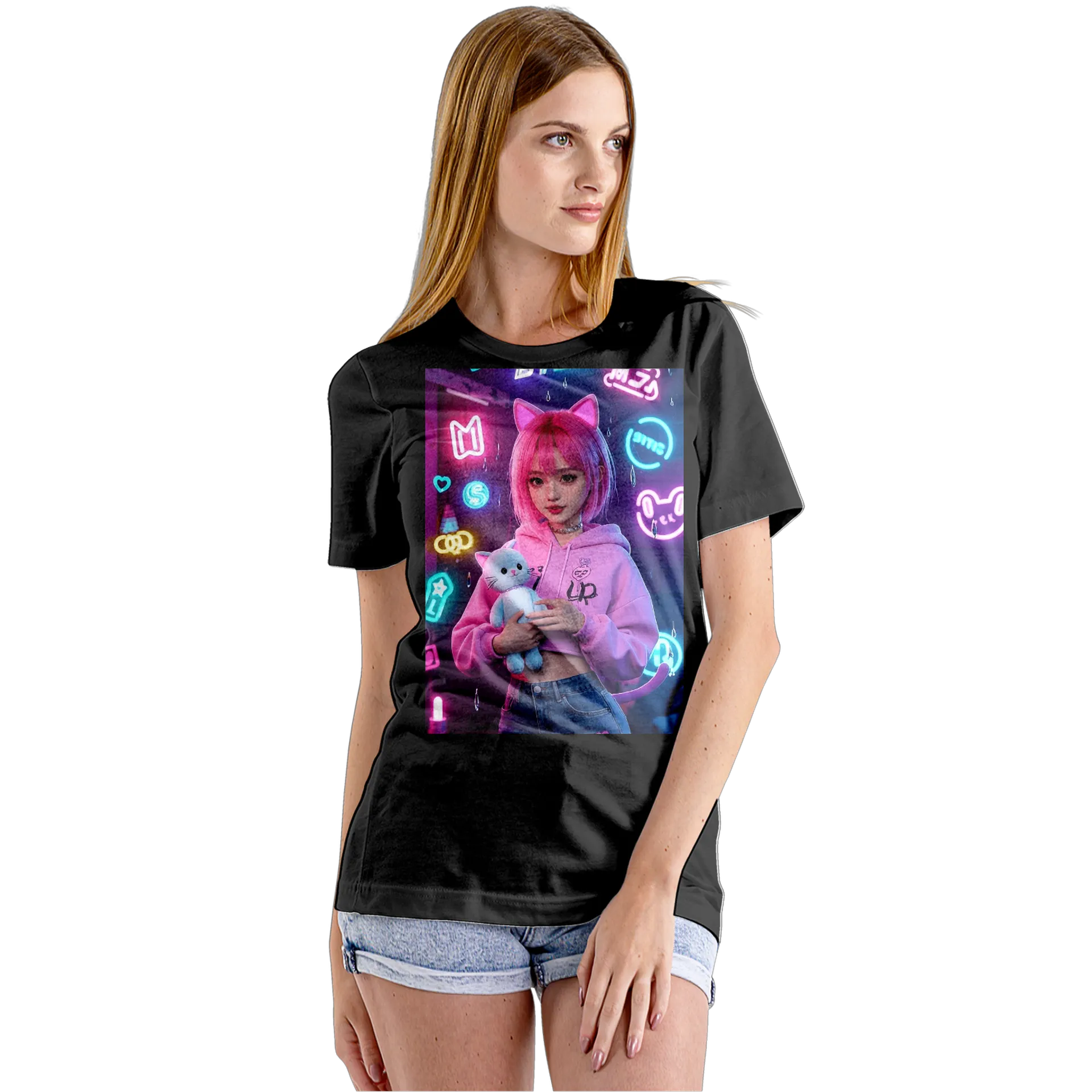 Camiseta Babylook Personagem com Orelhas de Gato 100% - Imagem 5
