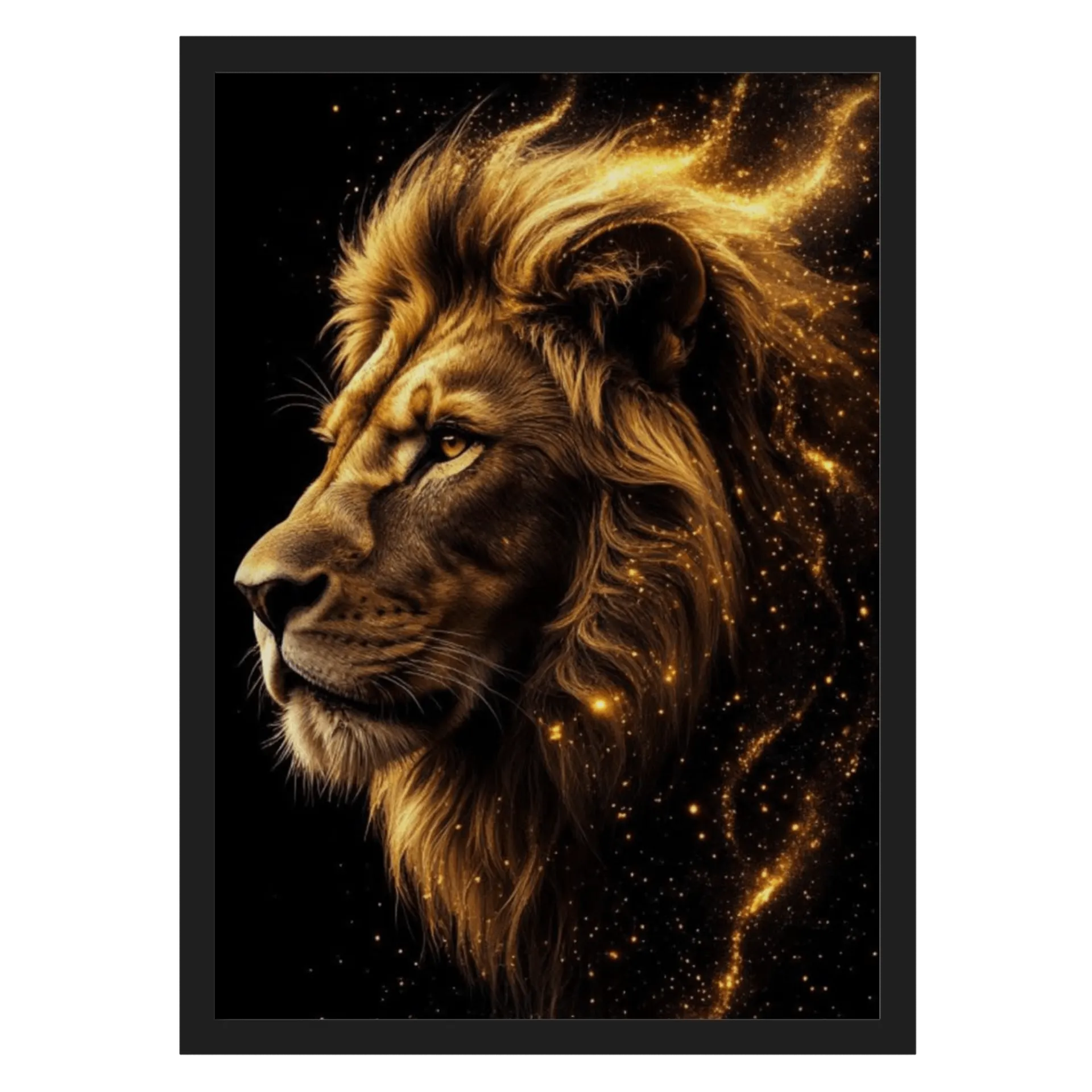 Quadro Leão Dourado Estelar A3 MDF e Vidro - Imagem 1