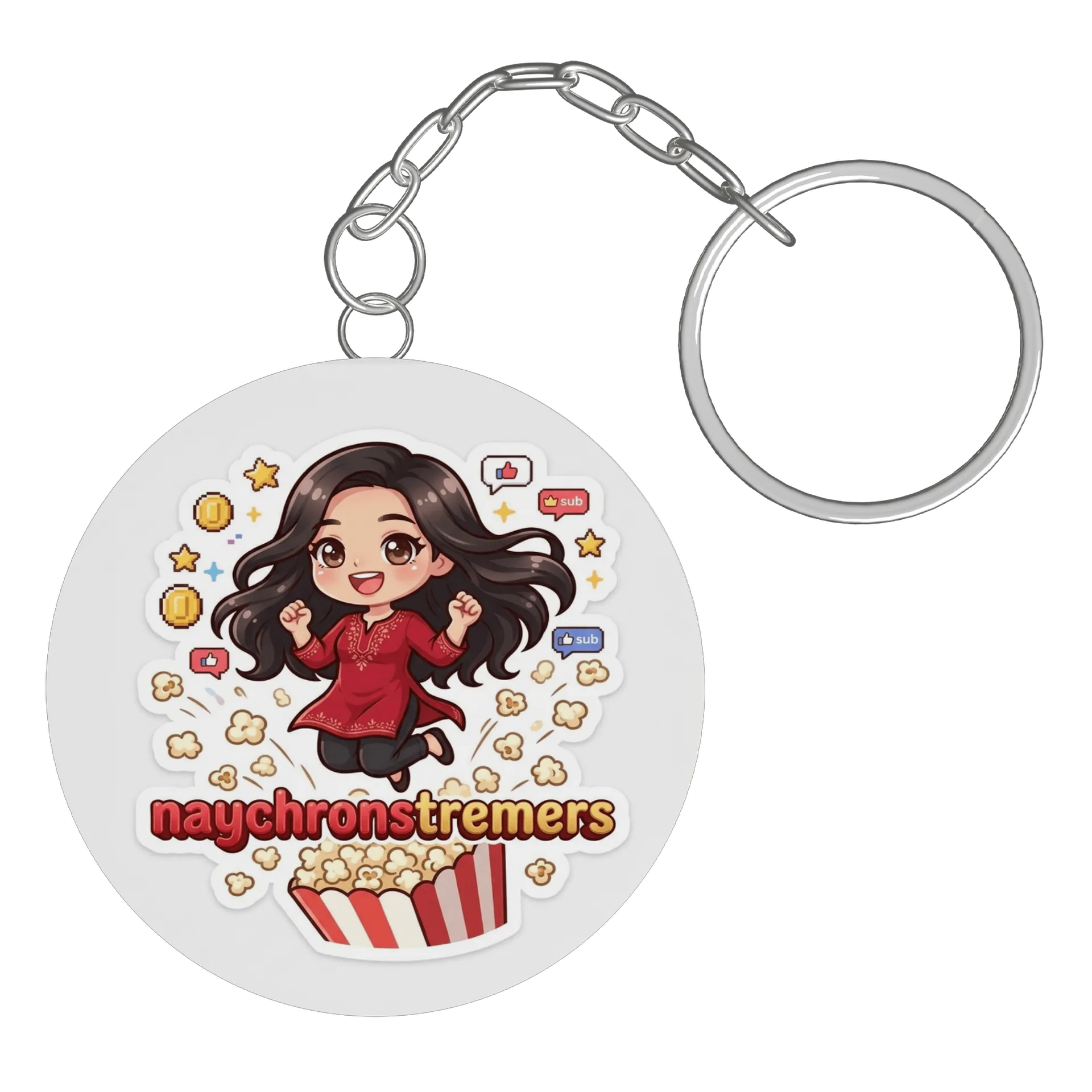 Chaveiro MDF Naychrons Tremers Chibi Pipoca e Estrelas - Imagem 2